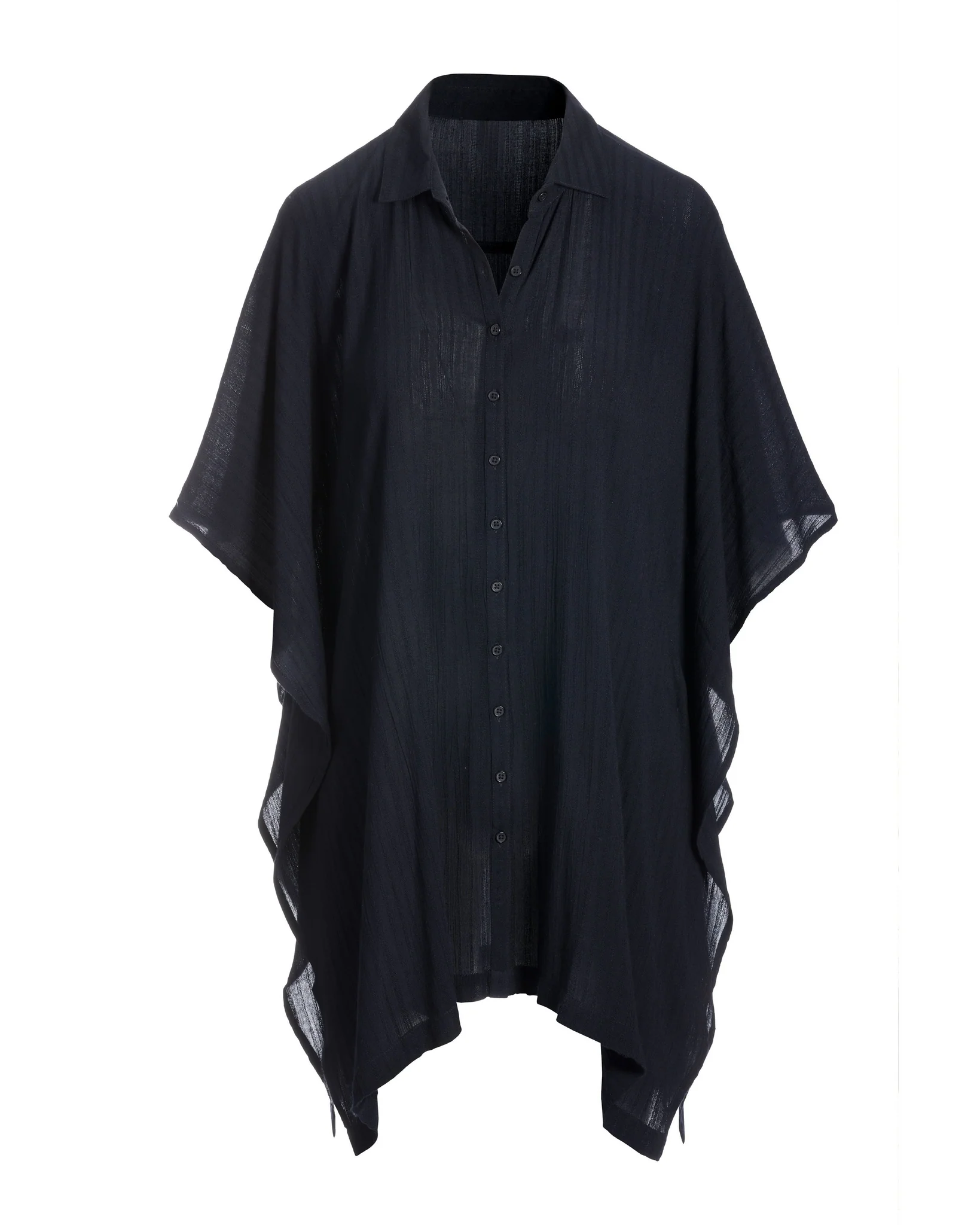 Tie Front Versatile Shirt And Cover Up Black - Auxney