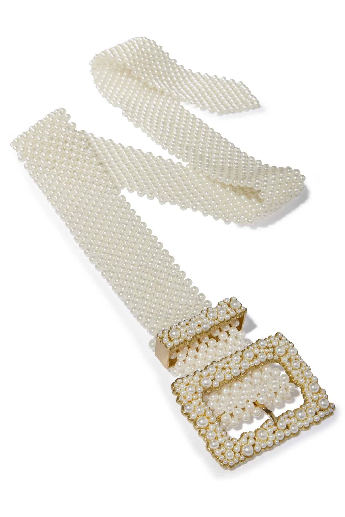 All Over Pearl Buckle Belt White/Gold - Auxney