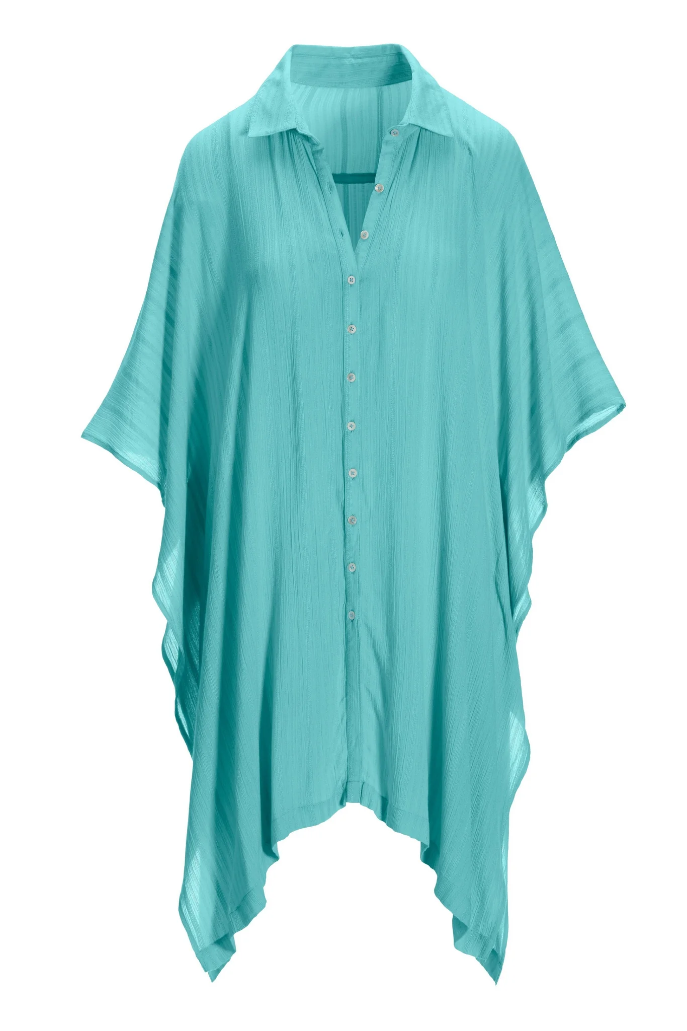 Tie Front Versatile Shirt And Cover Up Fountain Blue - Auxney