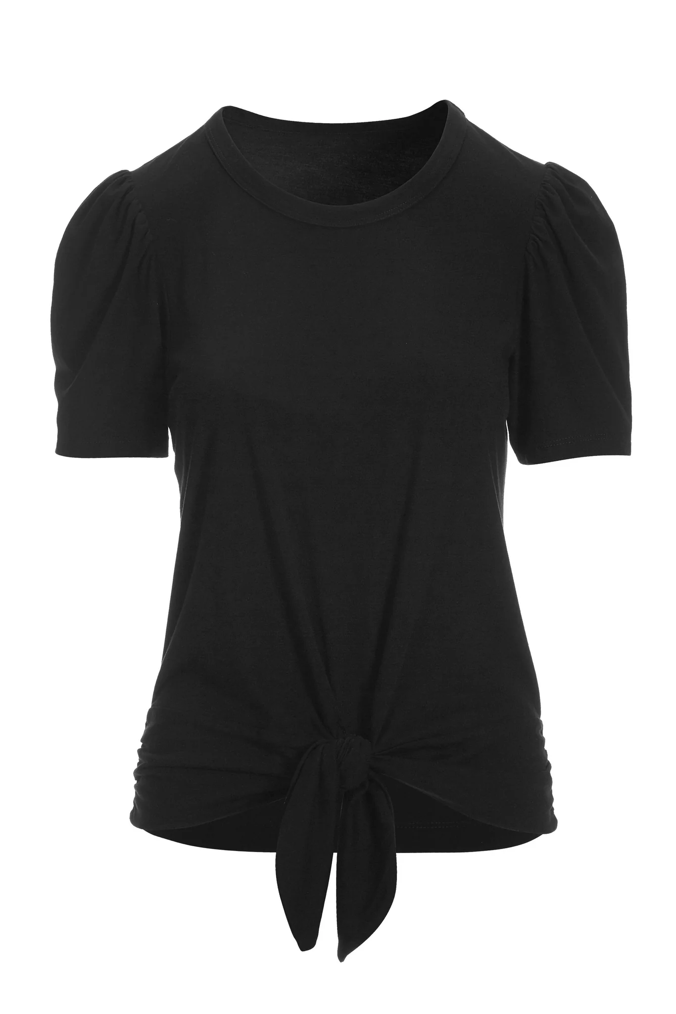 Tie Front Puff Sleeve Tee Black