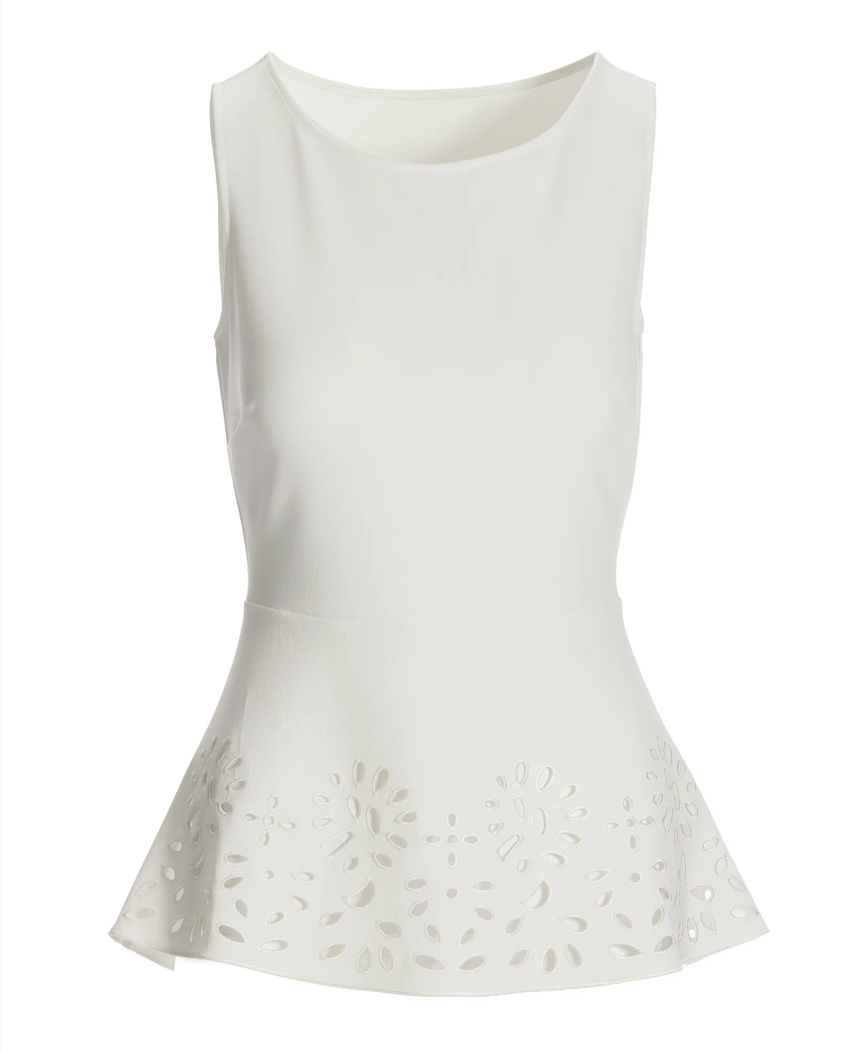 Beyond Travel Laser Cut Sleeveless Peplum Top Ivory Coast