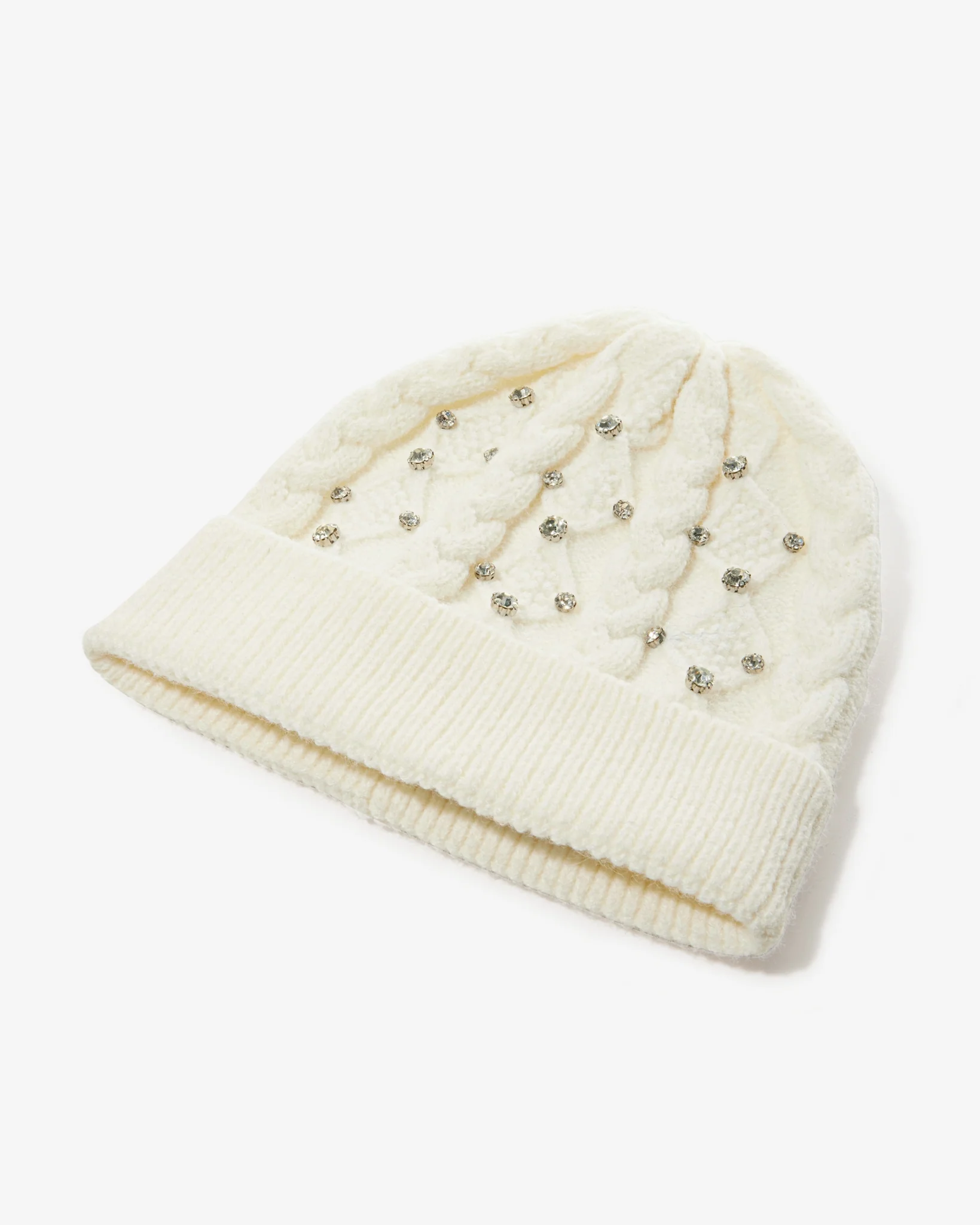 Cable Knit Sequin Hat White