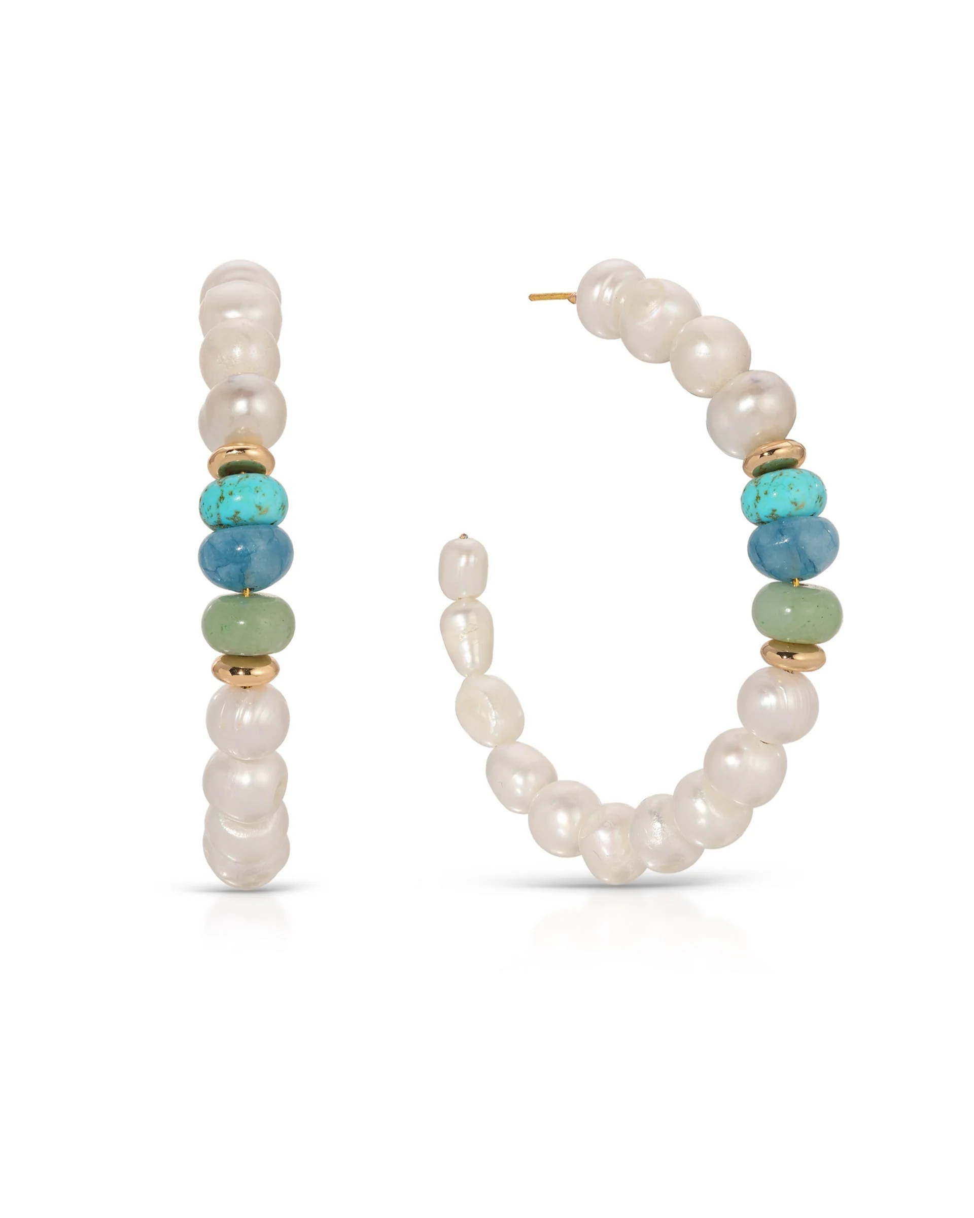 Beach Day Pearl and Gemstone Hoop Earrings