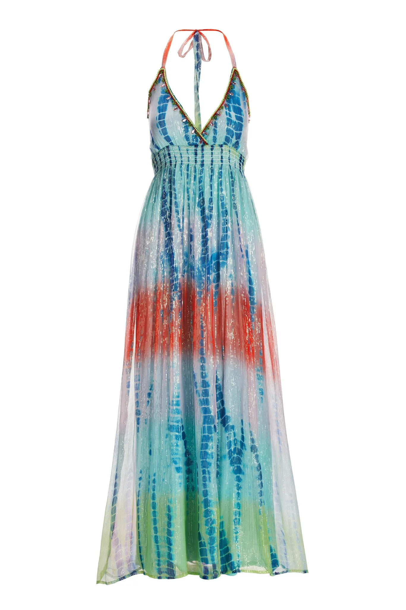Tie Dye Print Embellished Maxi Dress Multi