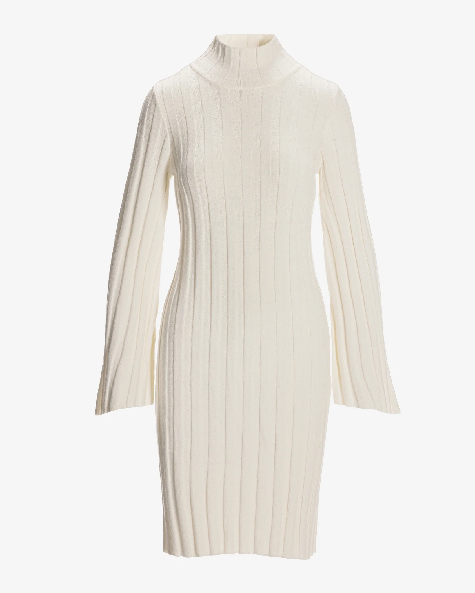 Turtleneck Bell Sleeve Wide Rib Sweater Dress Off White