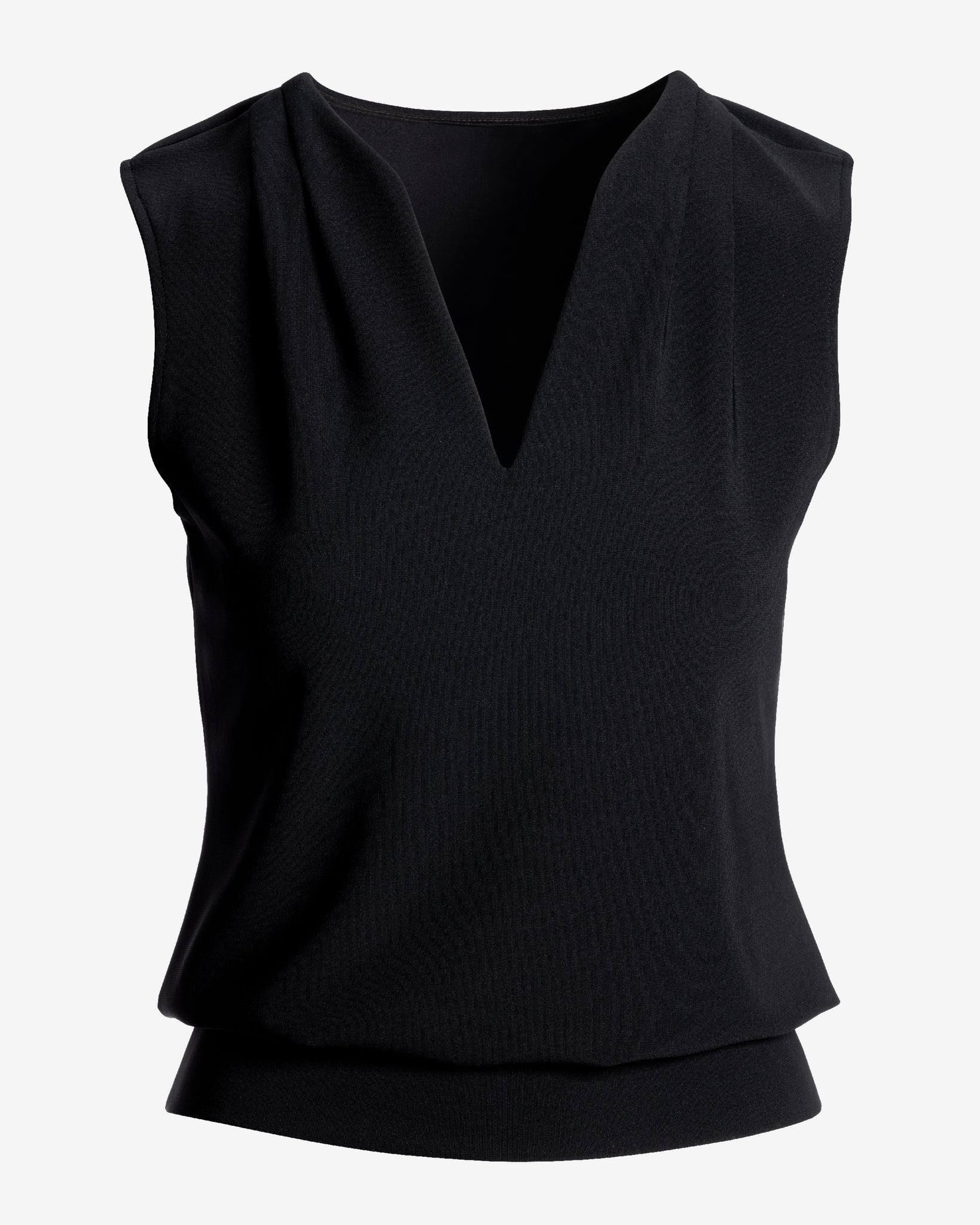 Beyond Travel Sleeveless Stand Collar Blouson Top Jet Black