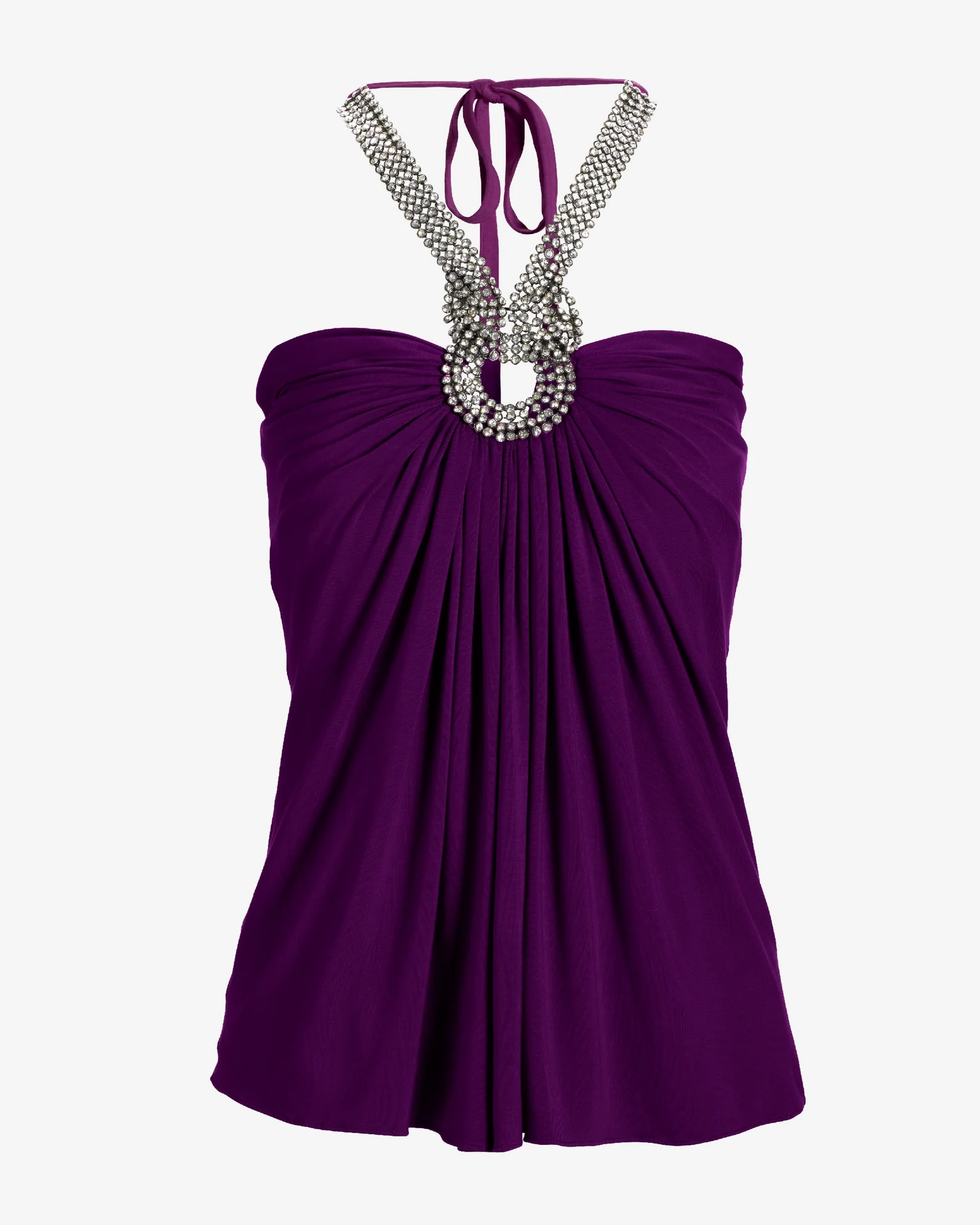 Twisted Rhinestone Halter Knit Top Grape Juice