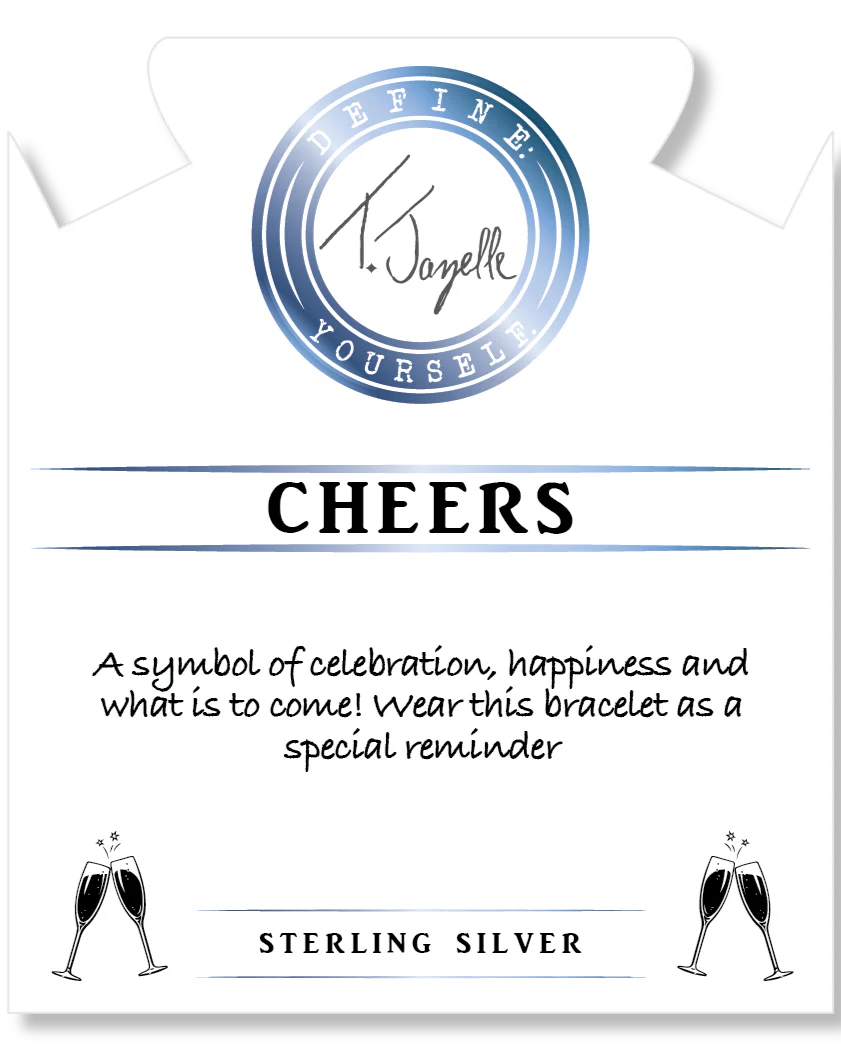 Blue Sparkle Agate Gemstone Bracelet with Cheers Sterling Silver Charm