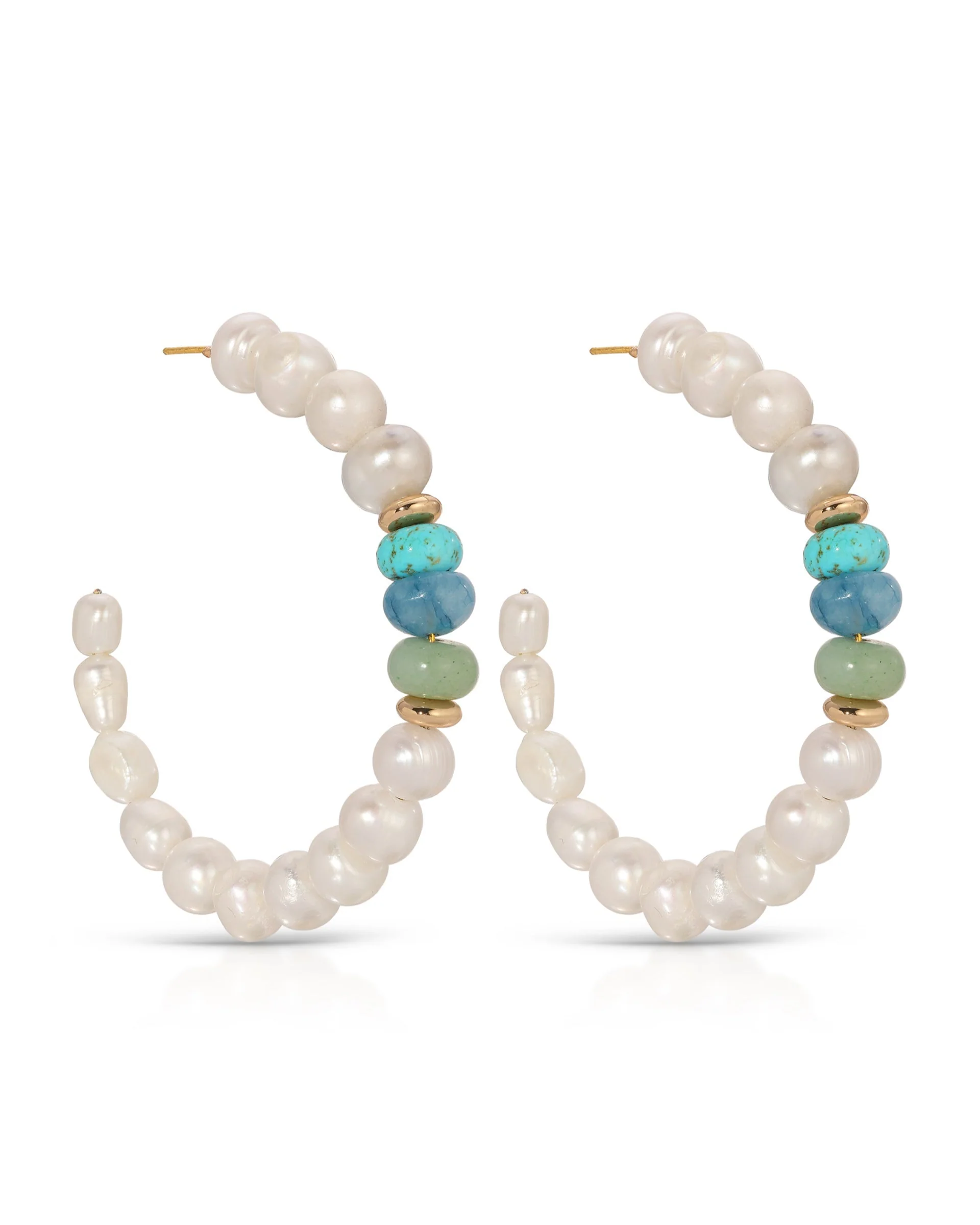 Beach Day Pearl and Gemstone Hoop Earrings