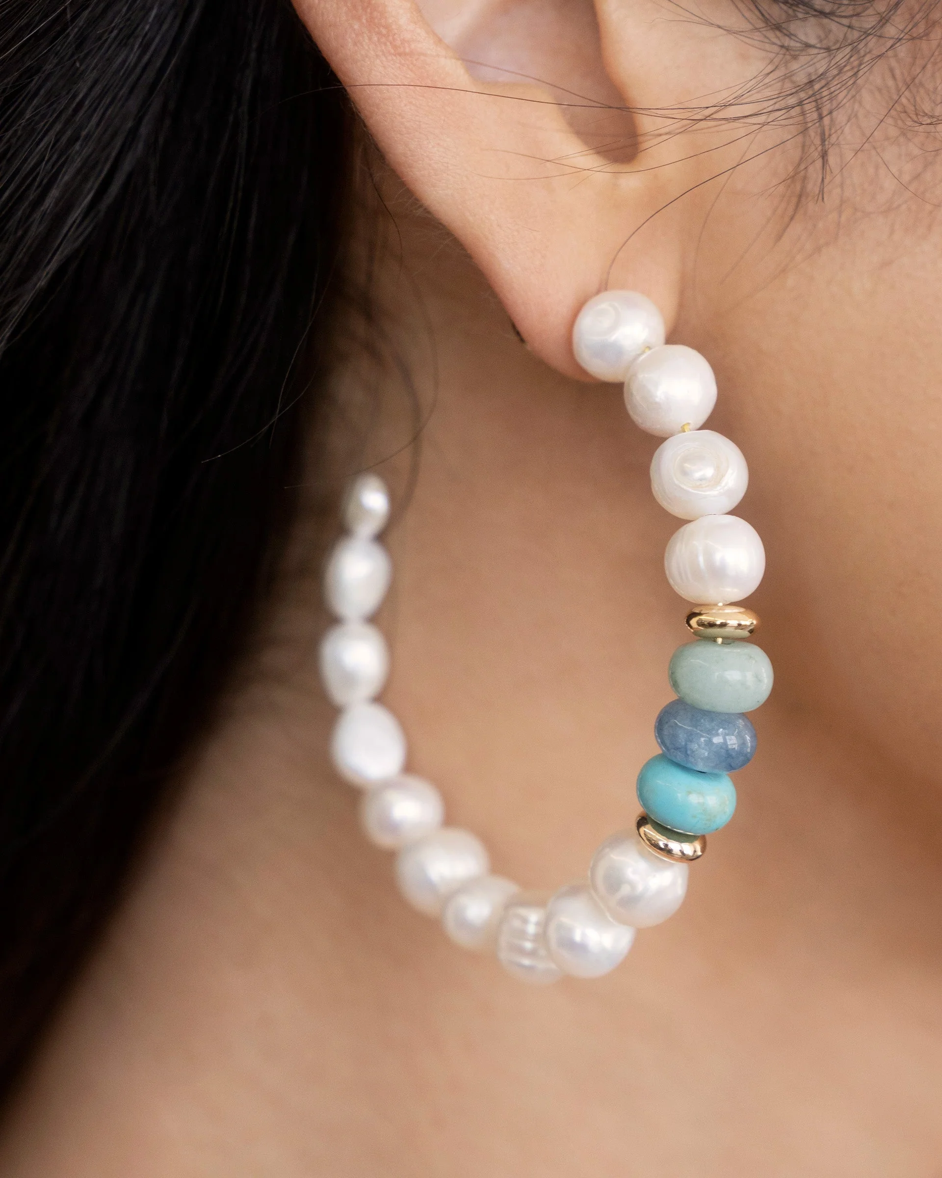 Beach Day Pearl and Gemstone Hoop Earrings