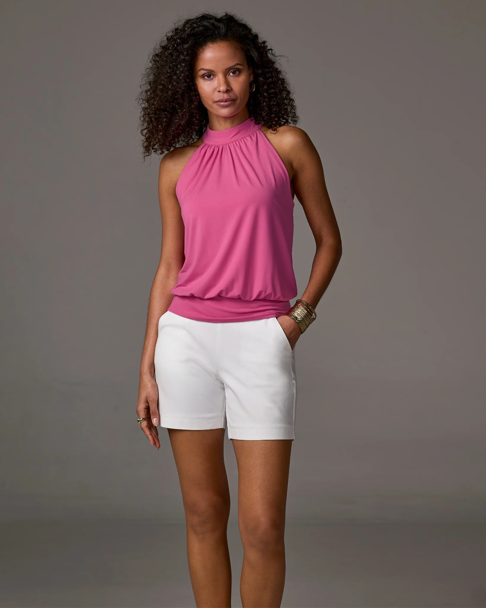 Twill Pull-On Five-Inch Short Pure White