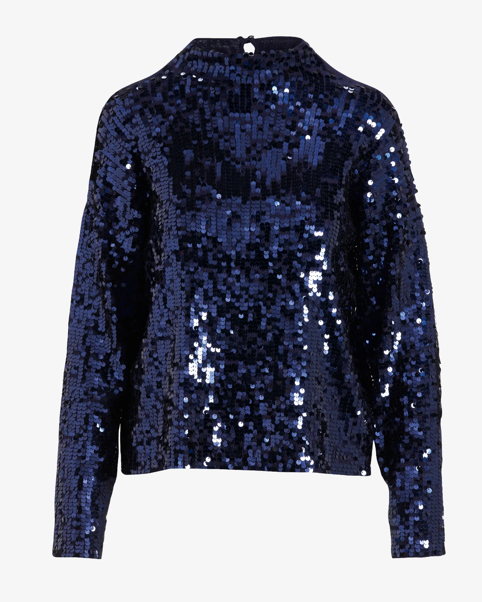 All Over Sequin Mock Neck Sweater Evening Blue