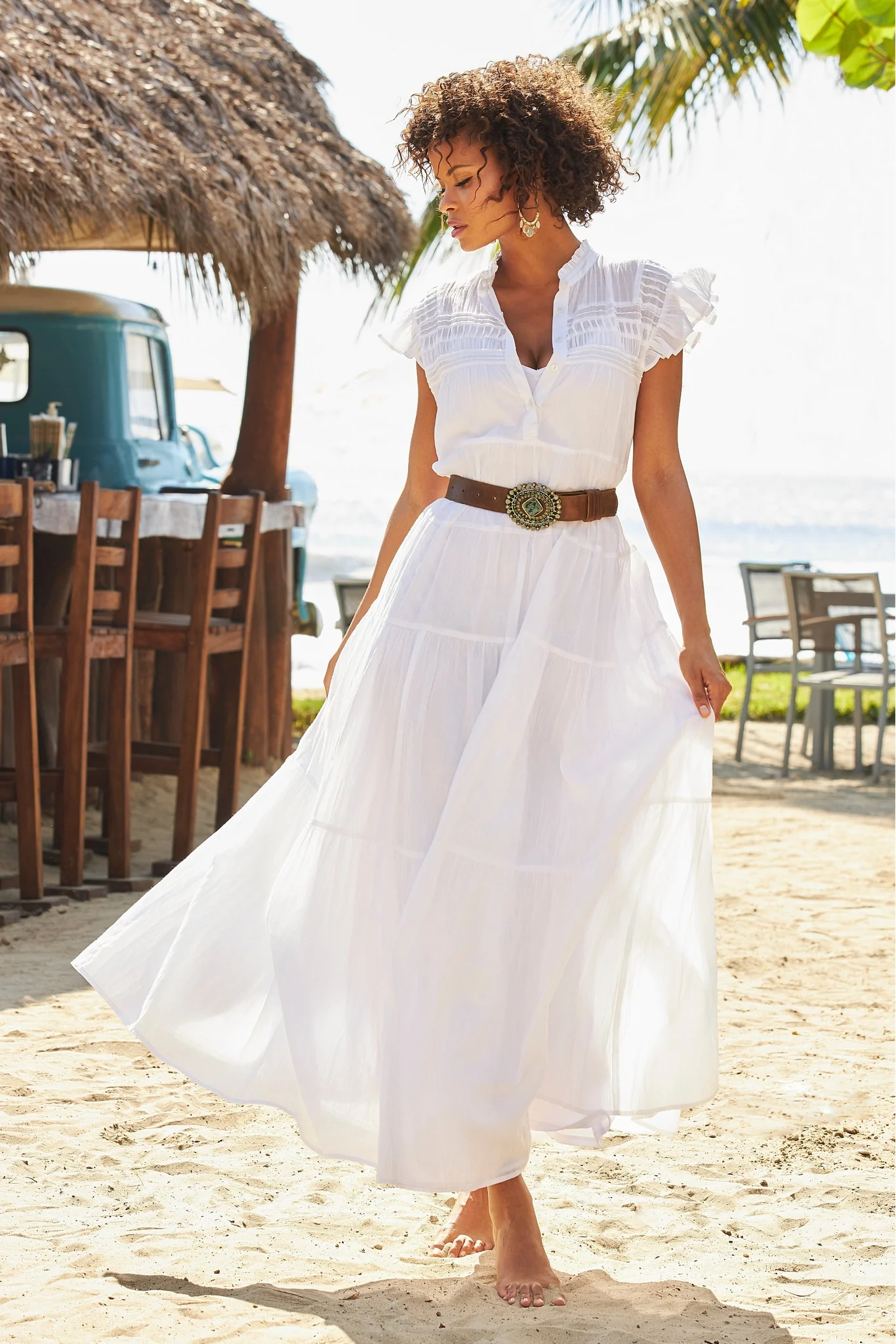 Tiered Shift Maxi Dress White