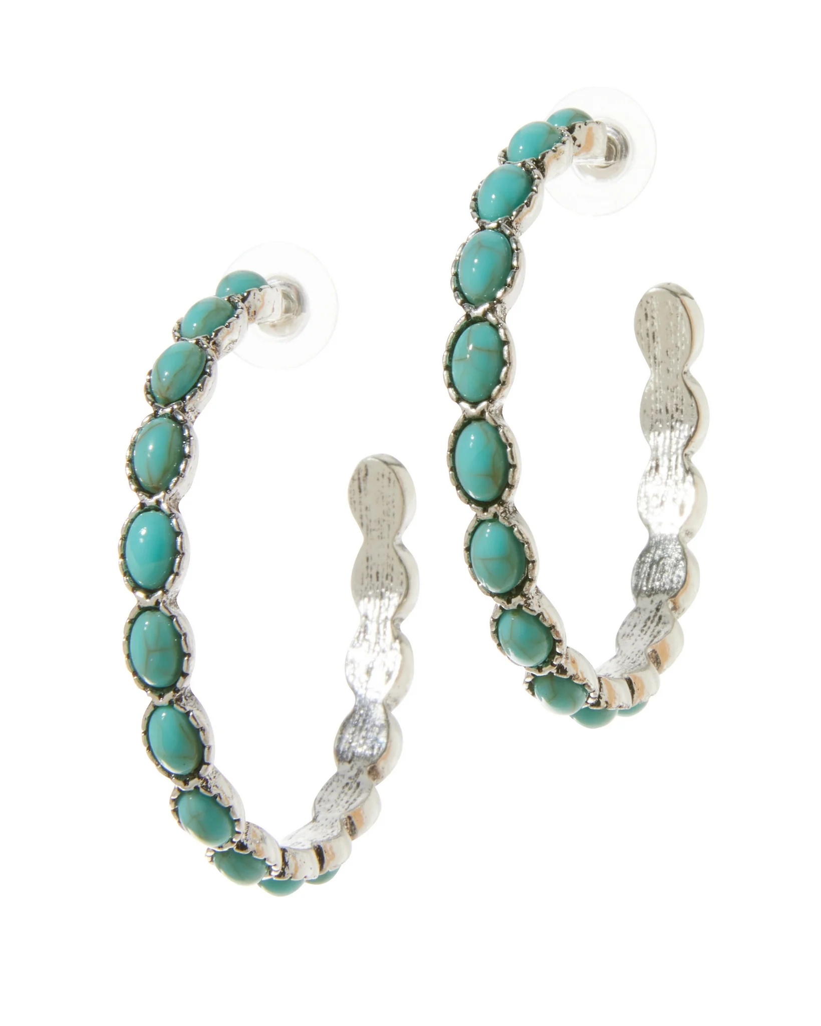 Turquoise Hoop Earrings Blue/Silver