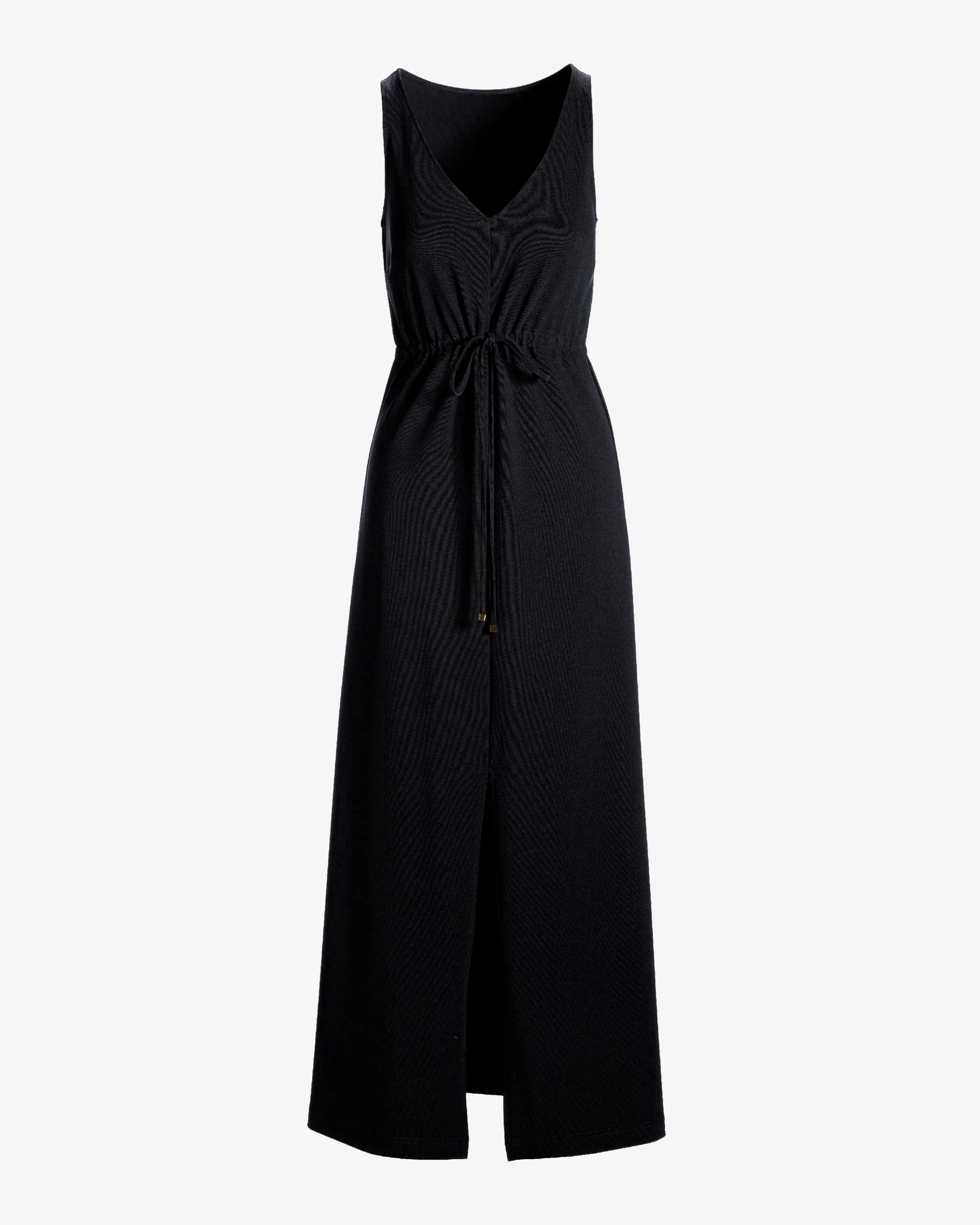 Beyond Travel Sleeveless Drawstring Maxi Dress Jet Black