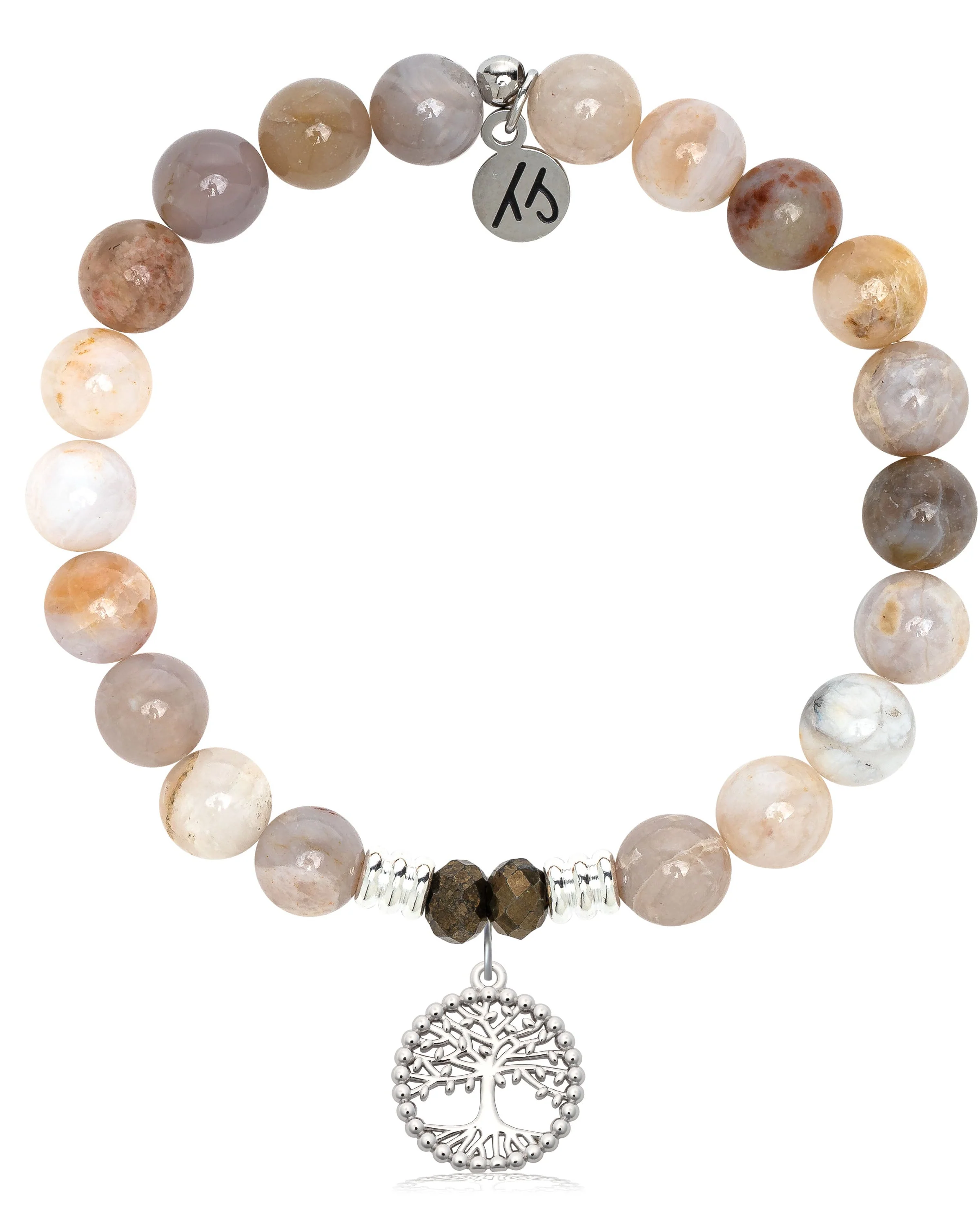 Australian Agate Gemstone Bracelet with Family Tree Sterling Silver Charm