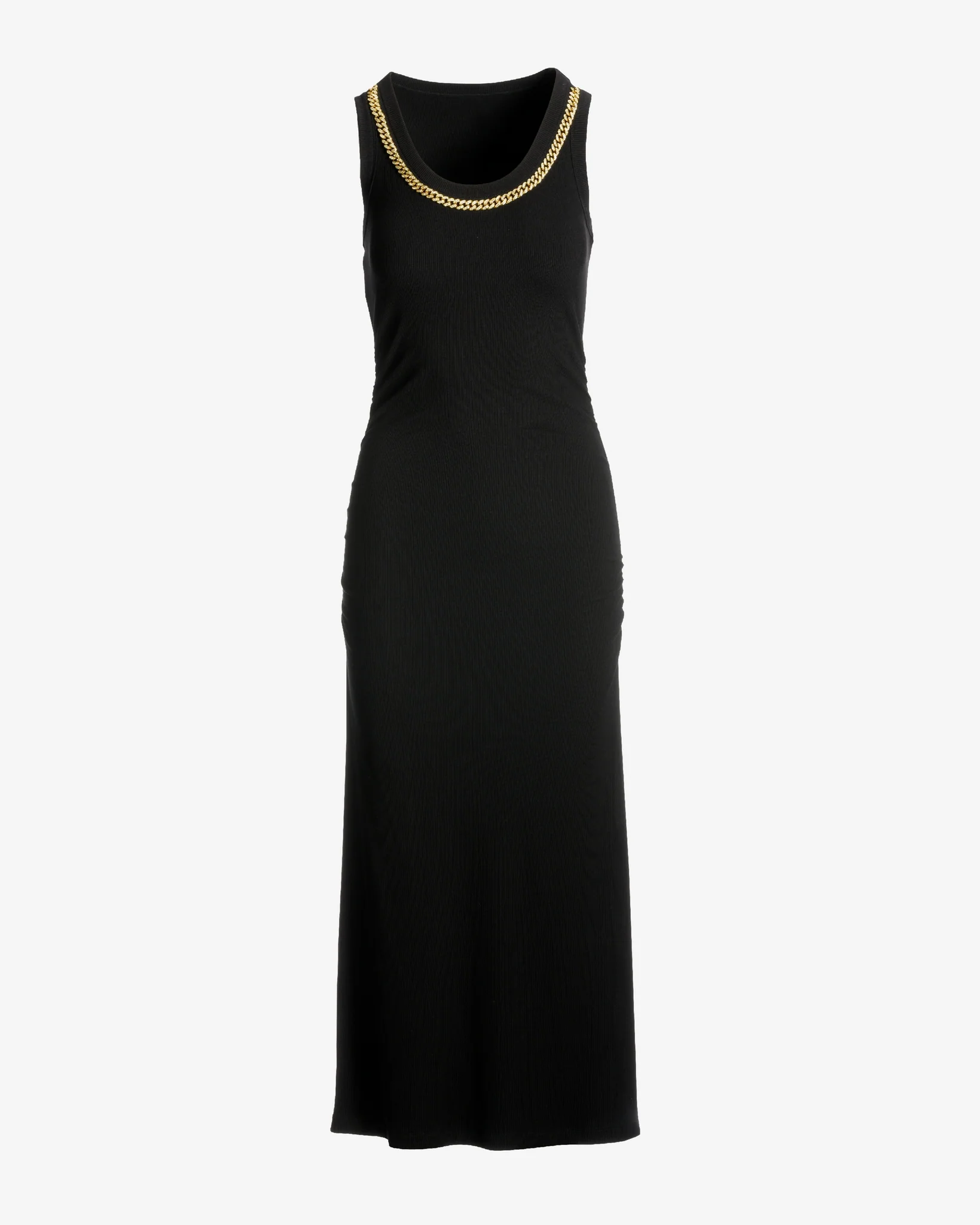 Chain Detail Scoop Neck Ribbed Midi Dress Black
