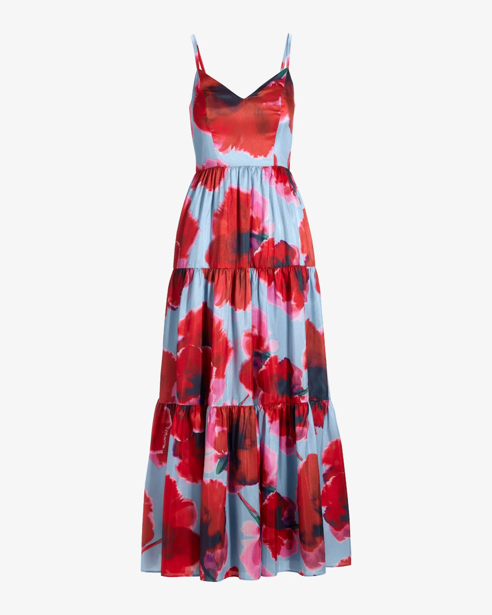 Watercolor Floral Tiered Maxi Gown Blue Multi