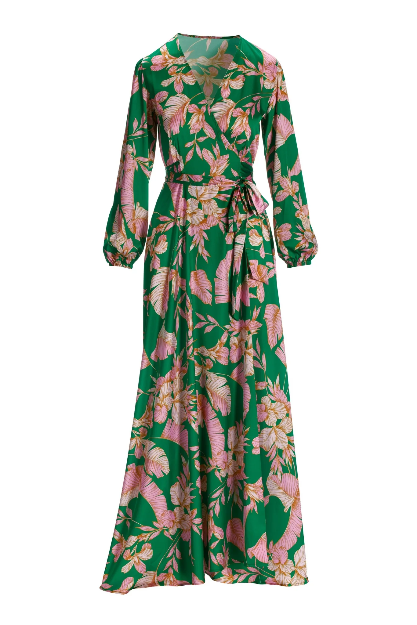 Tropical Summer Wrap Maxi Dress Green Multi