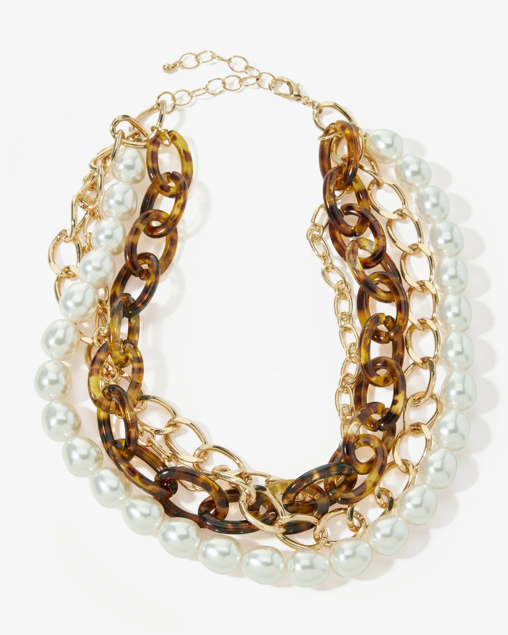 Tortoise Chain and Pearl Layered Necklace Tortoise