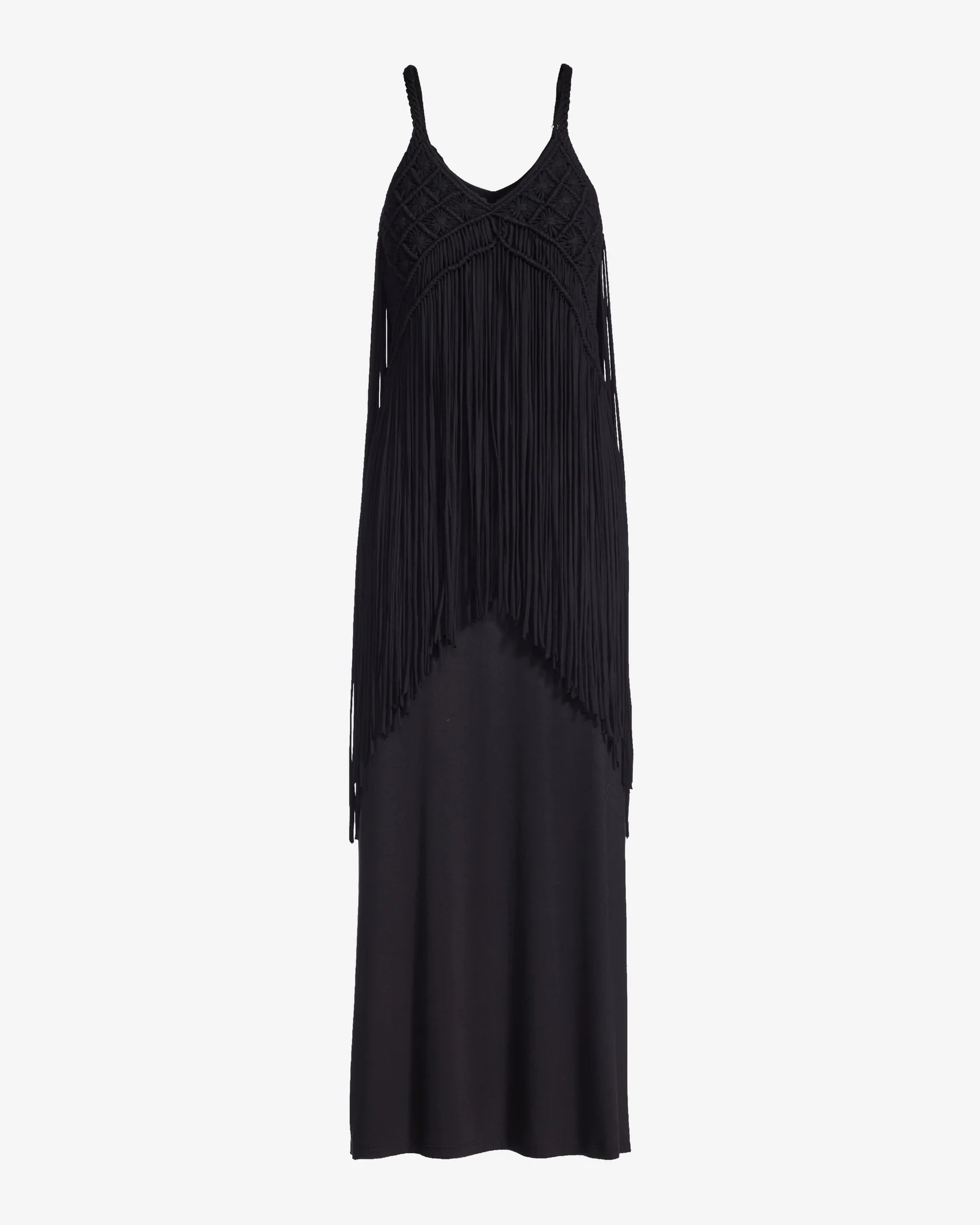 Boho Fringe Maxi Dress Black