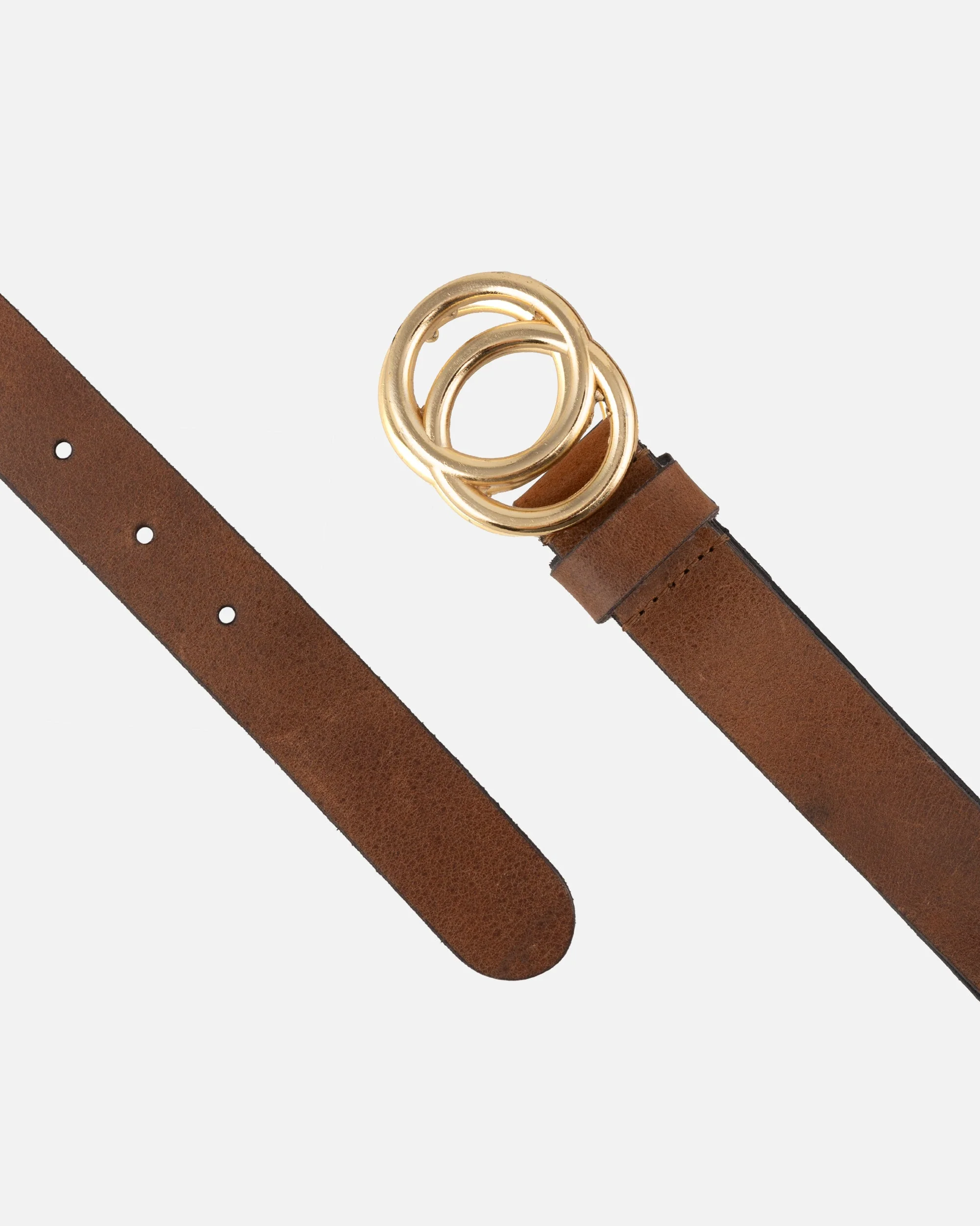 Caia | Double Ring Leather Belt with Gold Buckle