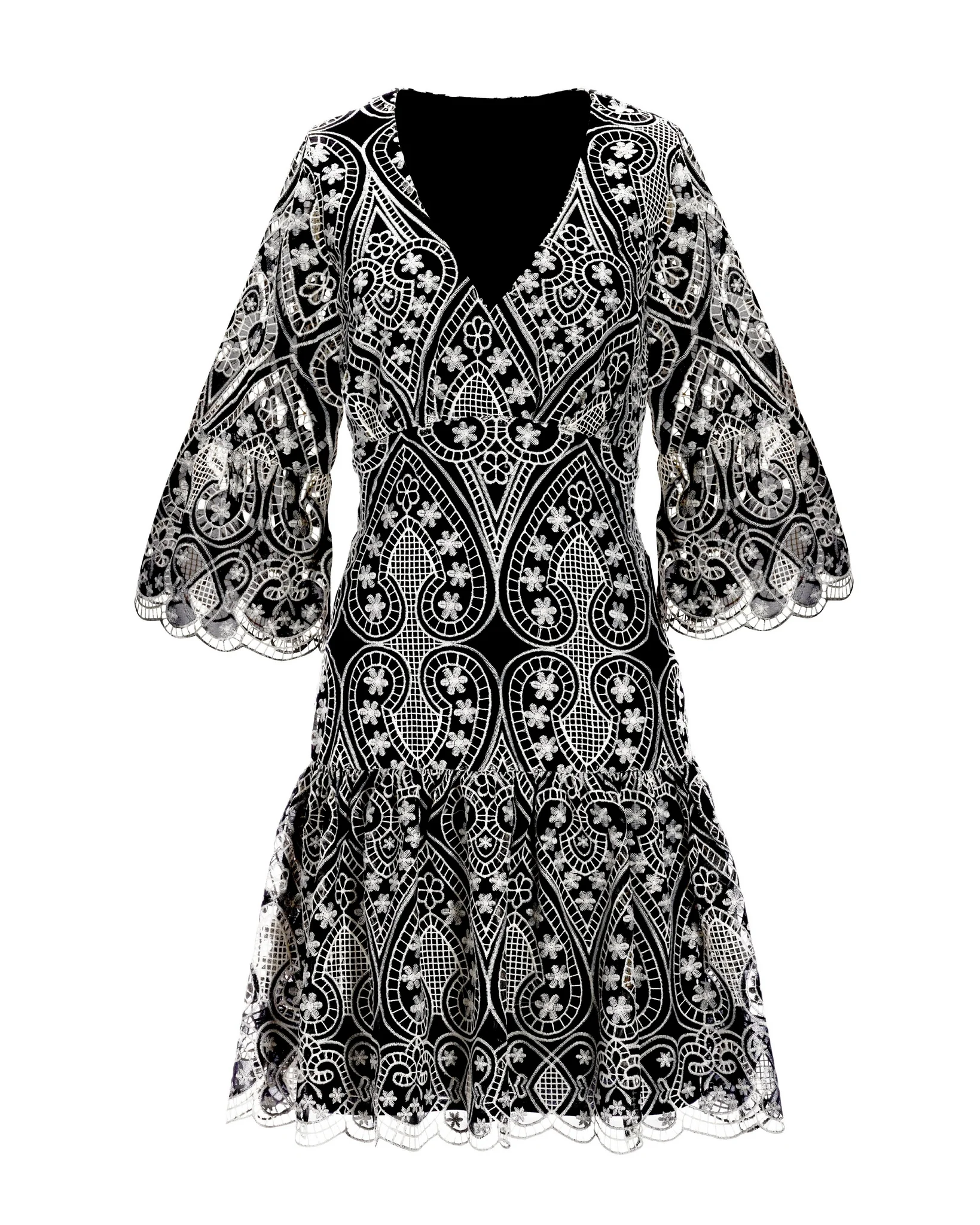 Two Tone Lace Flounce Dress Black/White