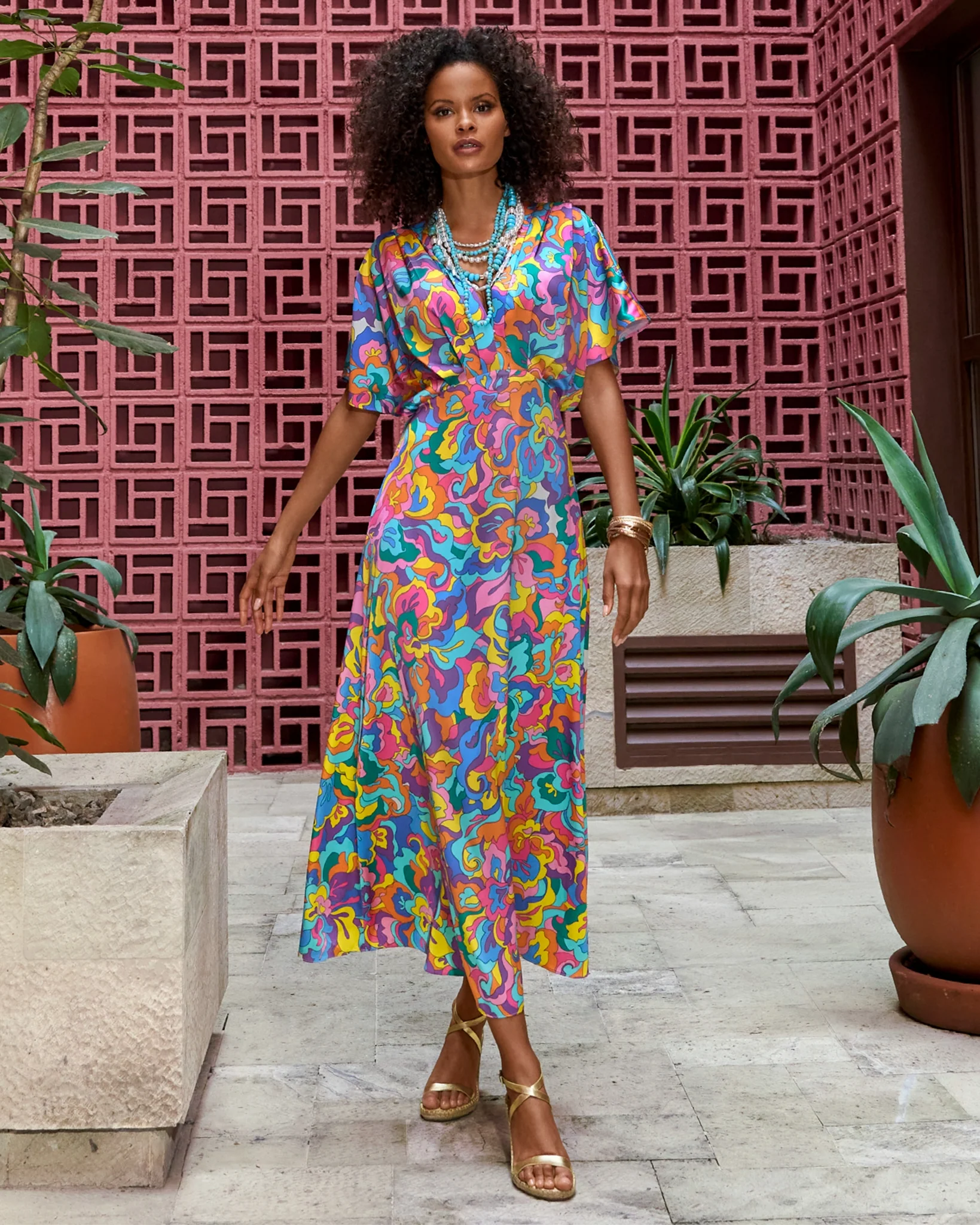 Abstract Sol Print V neck Maxi Dress Multi