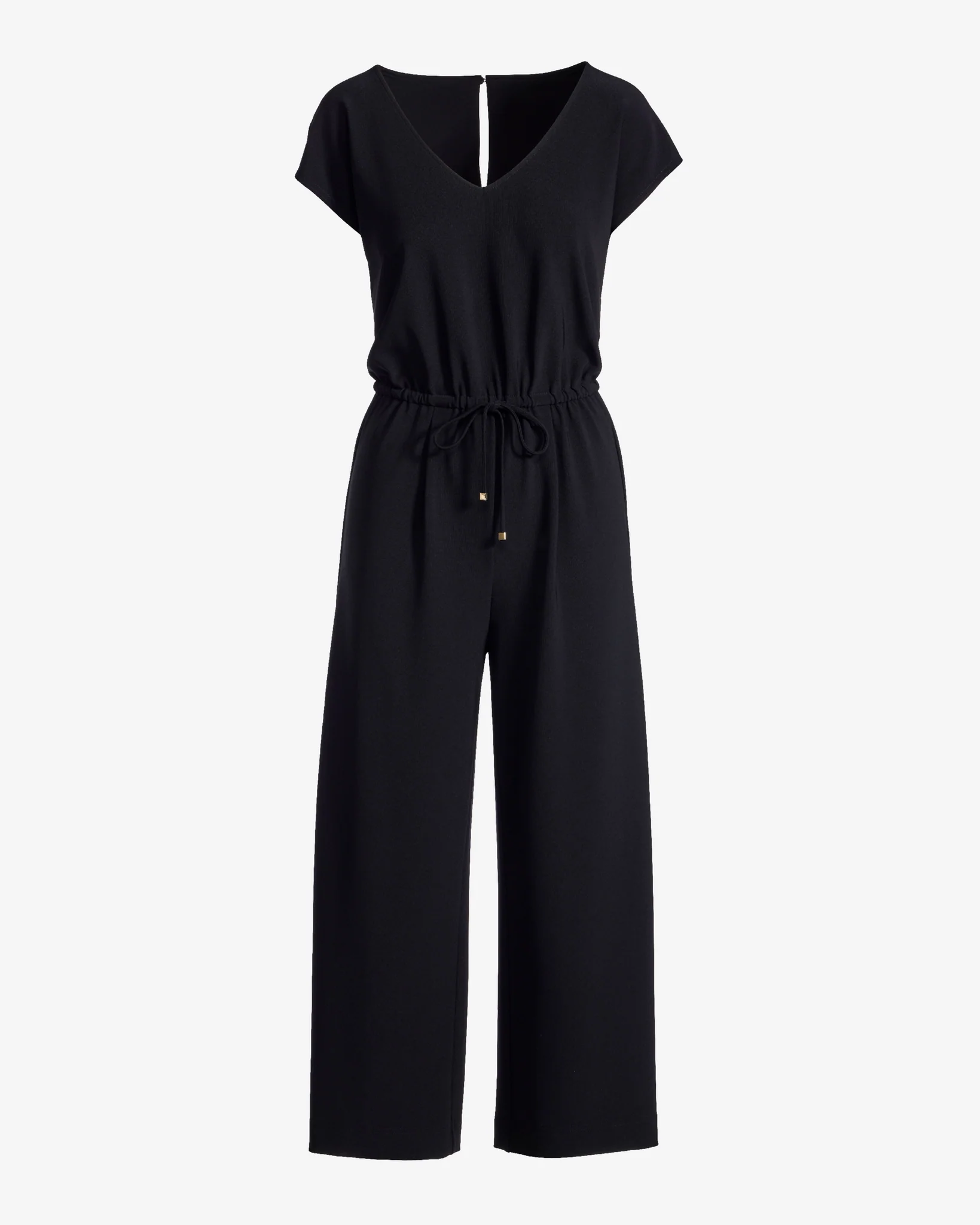 Beyond Travel Crop Drawstring Waist Jumpsuit Jet Black