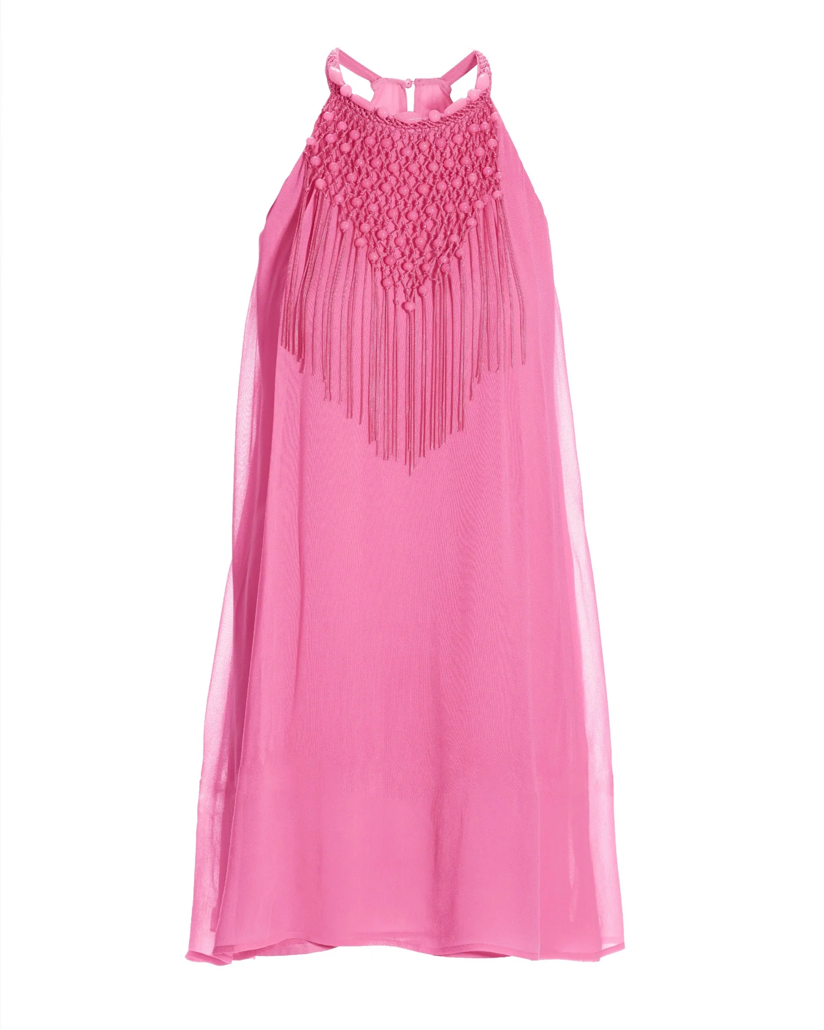 Bead Fringe Flowy Halter Dress Aurora Pink