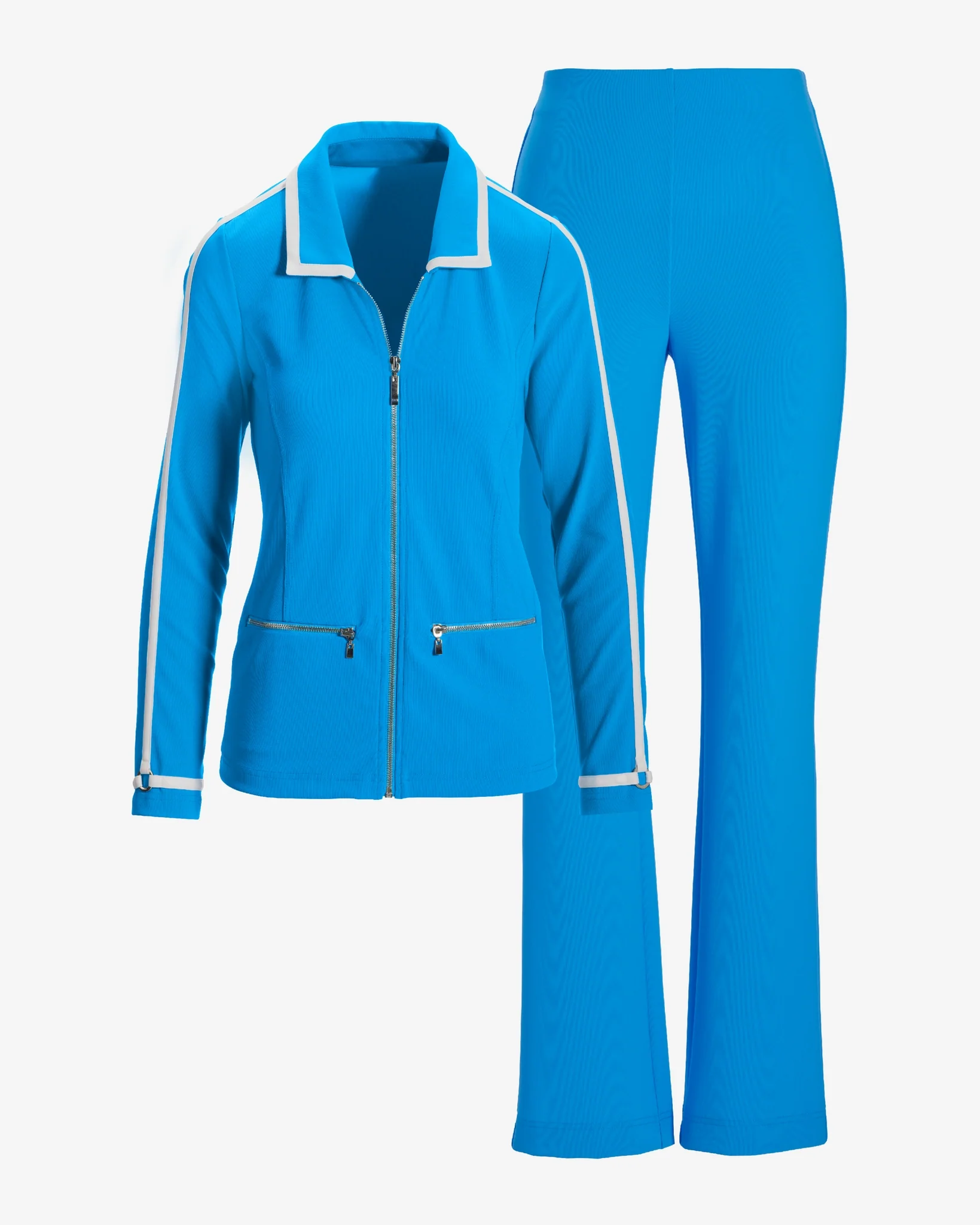 Beyond Travel Piped Collared Sport Set Blue/White