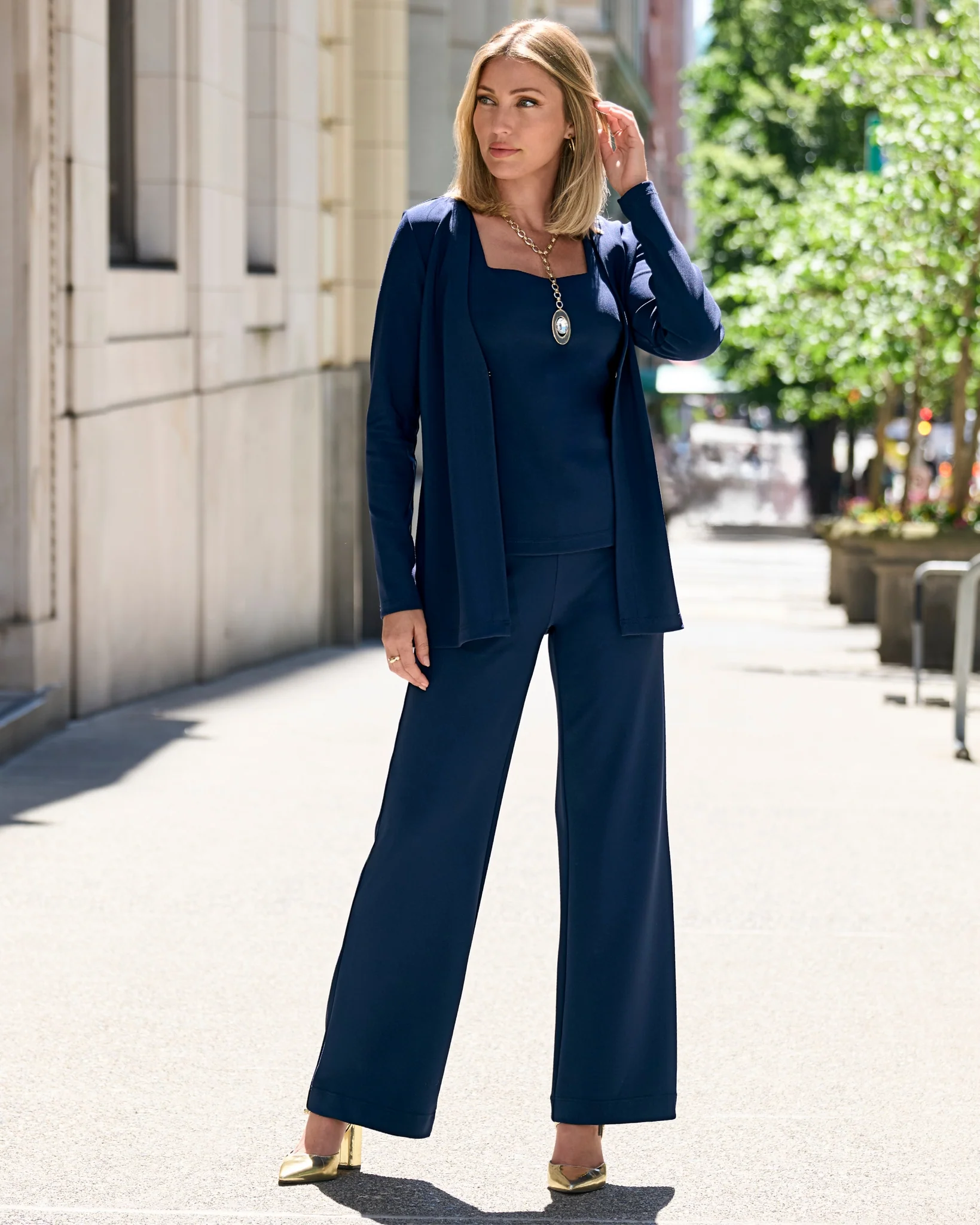 Beyond Travel High Rise Palazzo Pant Maritime Navy