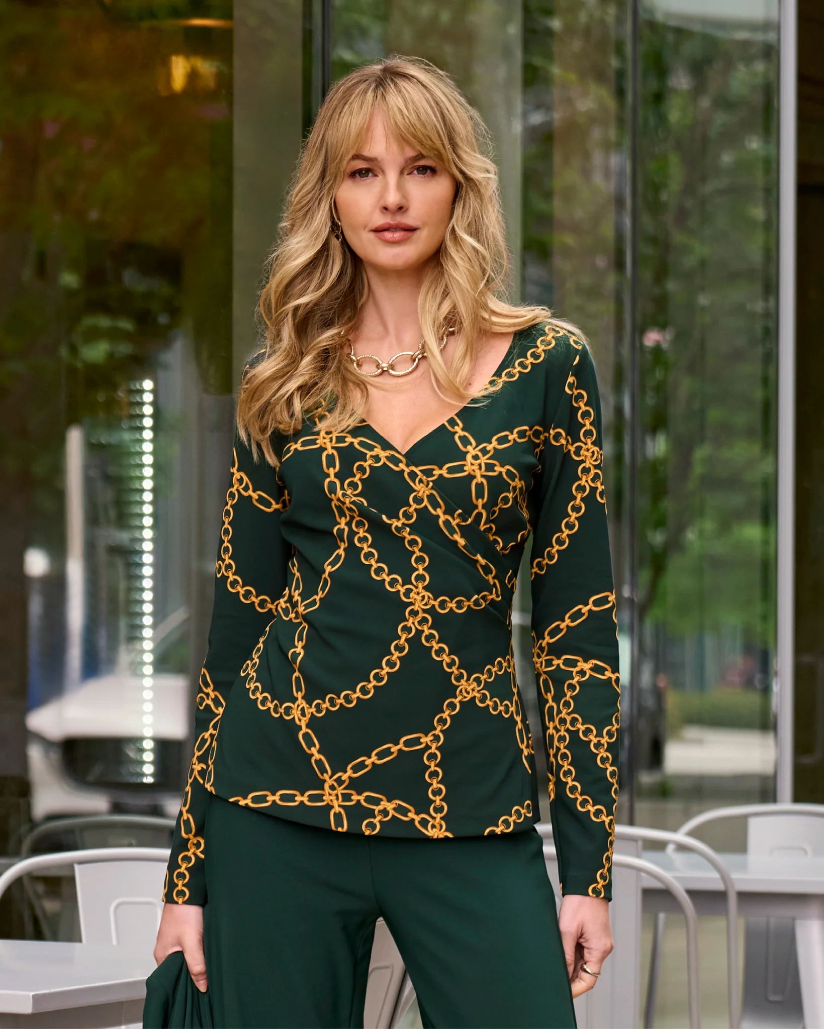 Beyond Travel Tangled Chains Surplice Long Sleeve Top Pine Grove
