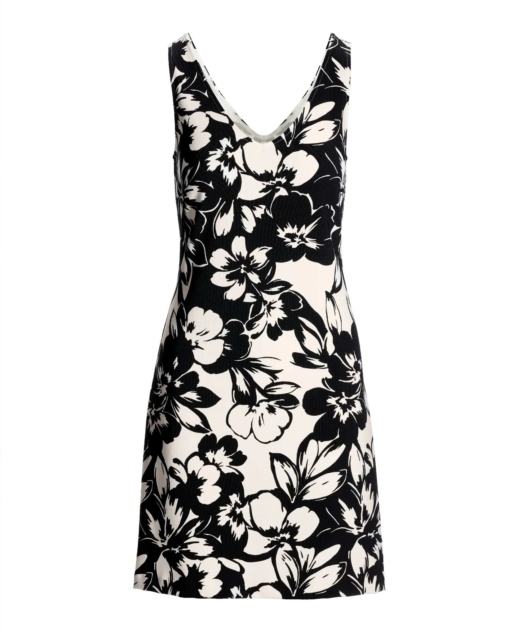 Beyond Travel Contrast Fleurs Print V Neck Cross Back Short Dress Ivory Coast/Jet Black