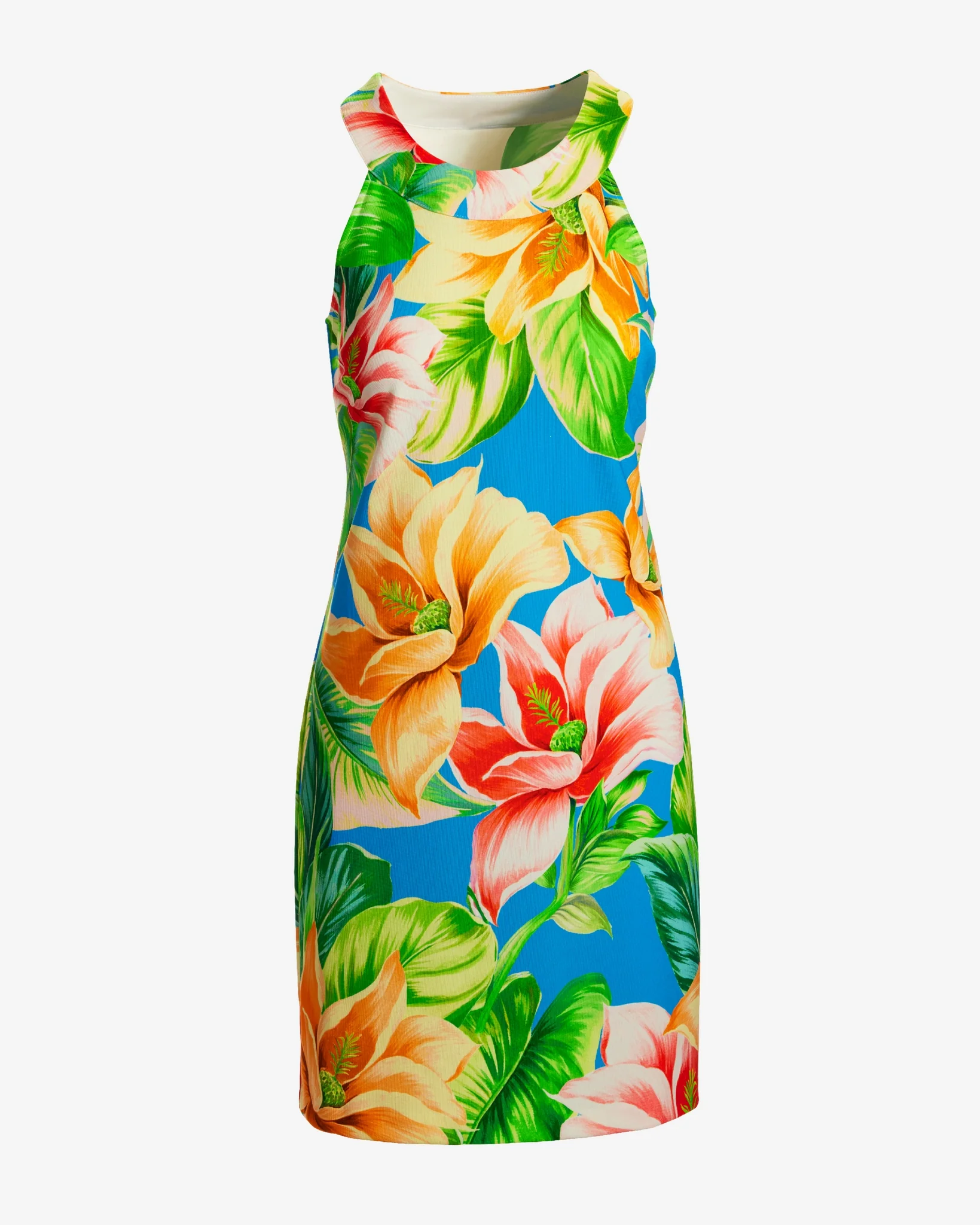 Beyond Travel Halter Print Short Dress Blue Multi