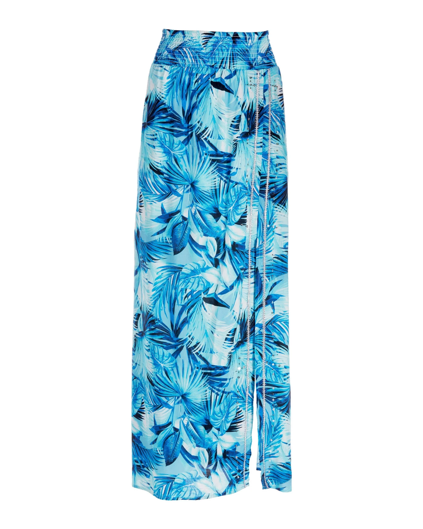Tropics Palm Printed Maxi Skirt Blue
