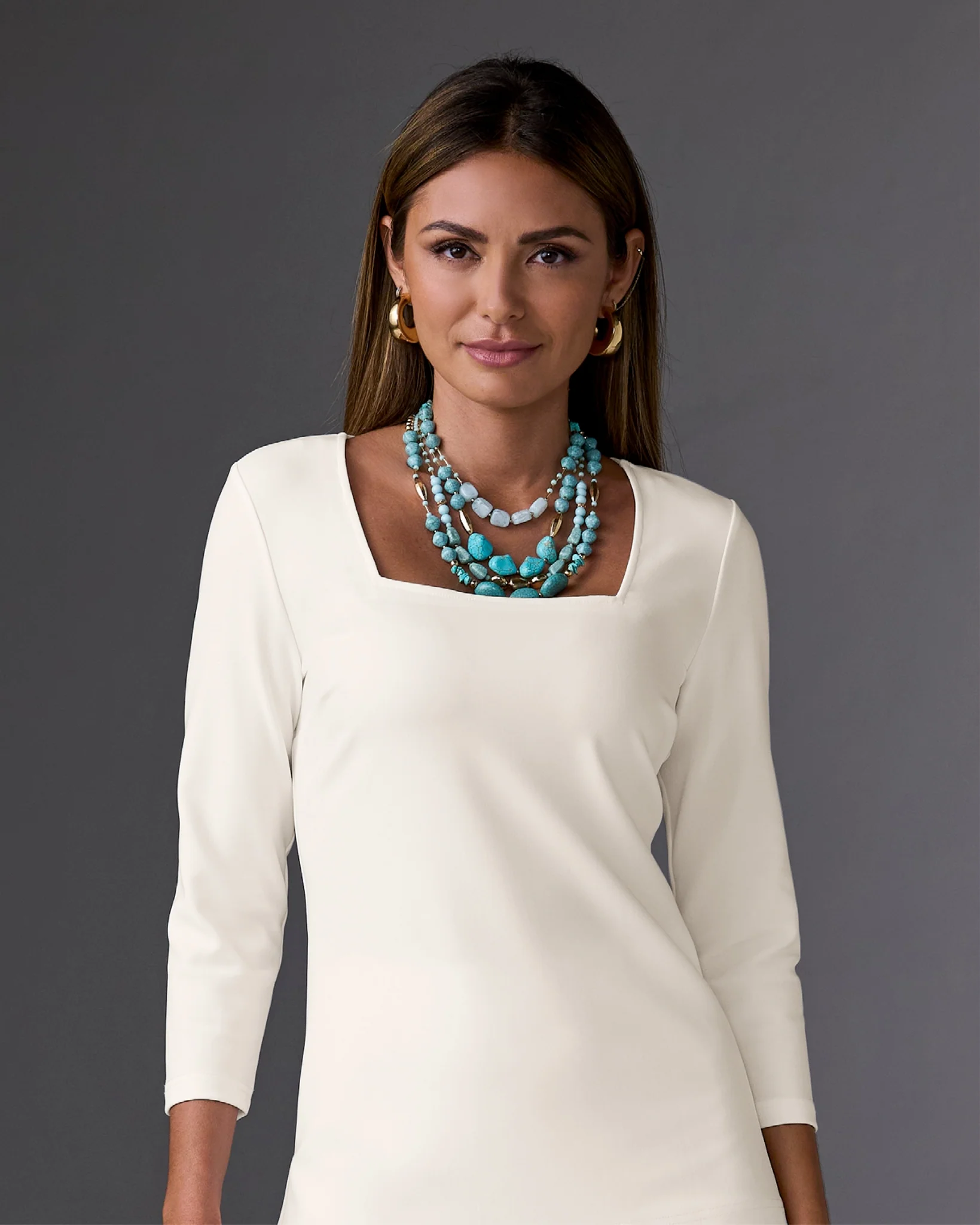 Turquoise and Gold Bead Layered Necklace Turquoise/Gold