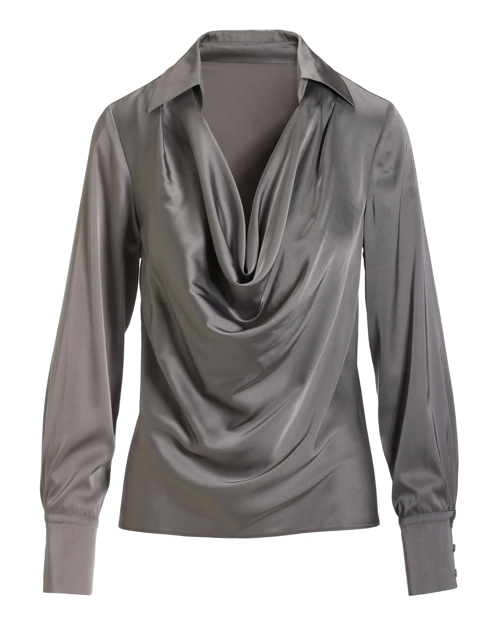 Veronica Collared Cowl Neck Charmeuse Blouse Ash