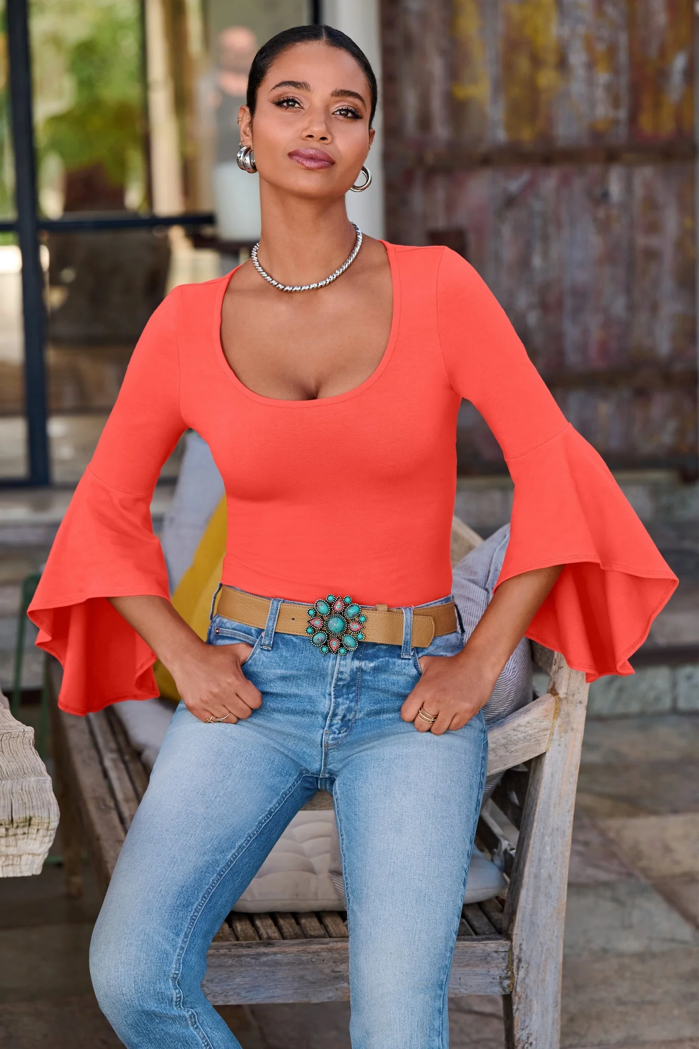 Turquoise Sunburst Buckle Belt Tan