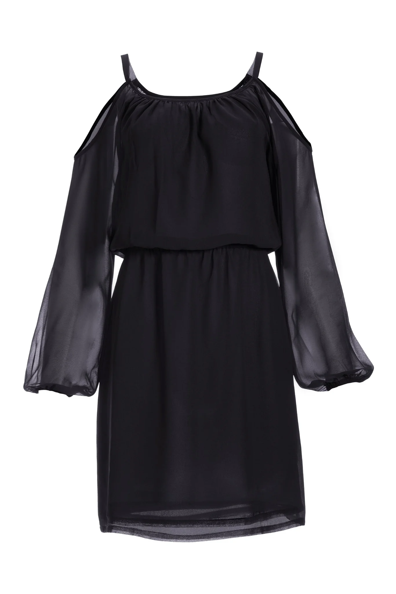 Versatile Scoop Neck Cold Shoulder Blouson Dress Black