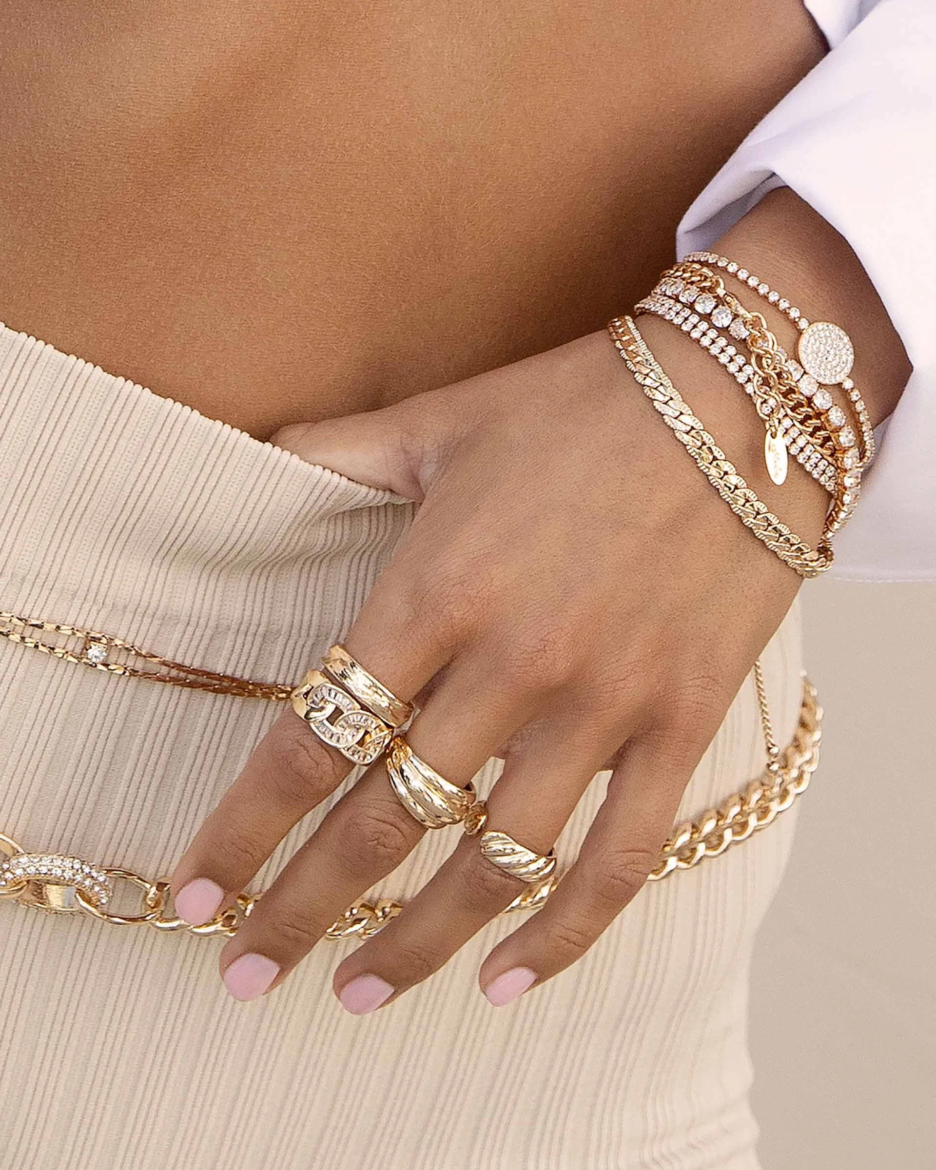 Adjustable Crystal Link Ring