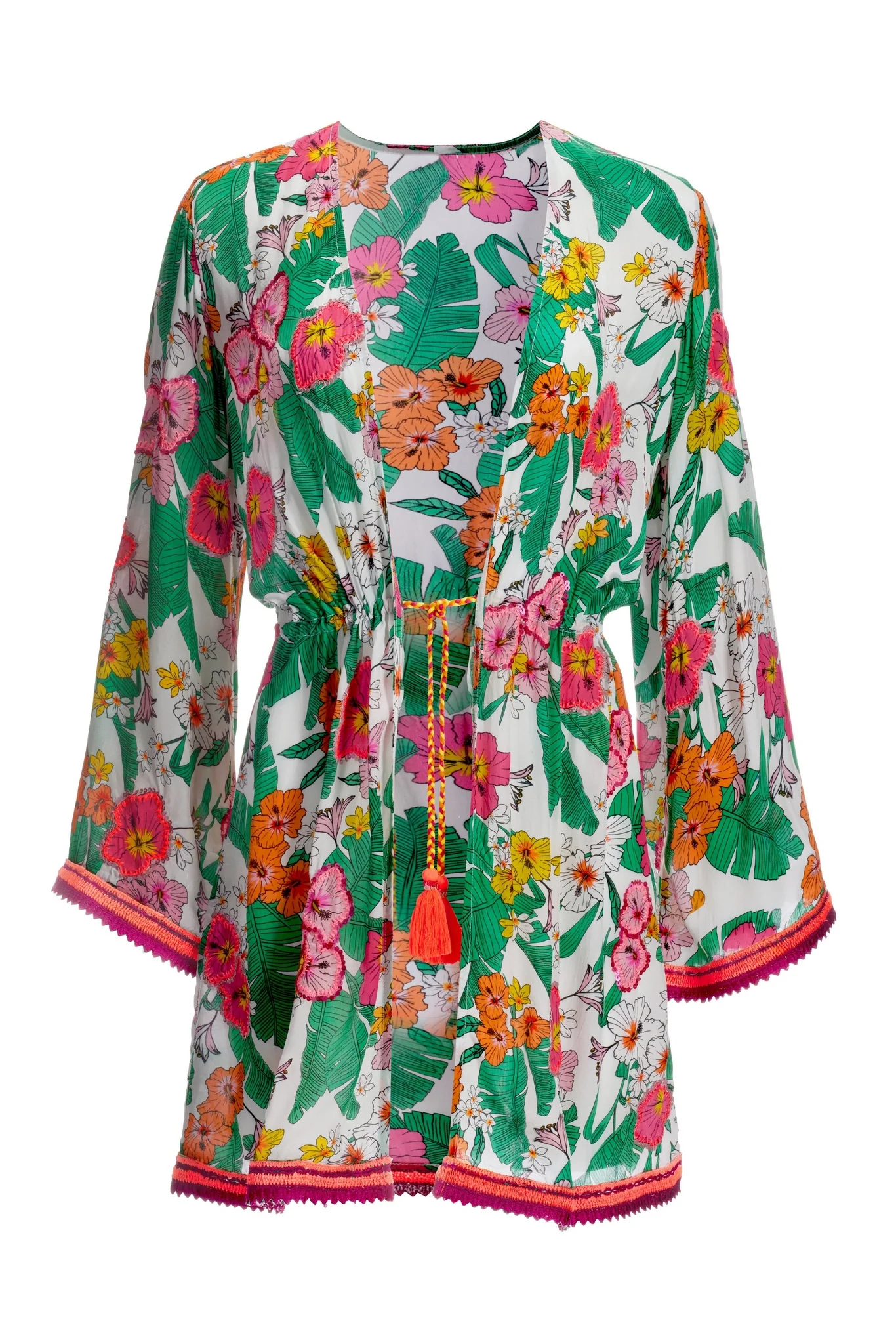Cabana Tropics Print Flare Sleeve Duster Pink Multi