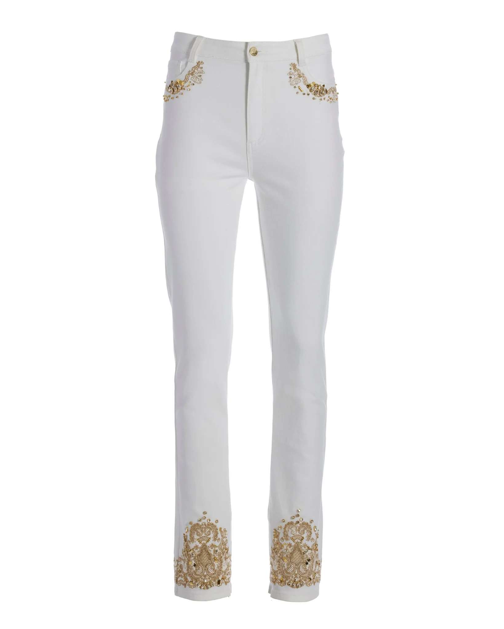 White and Gold Embellished Slim-Straight Jean White/Gold
