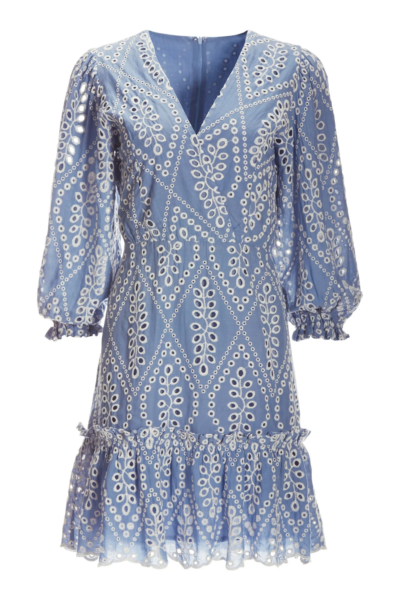 Two Tone Eyelet Ruffle Flounce Dress Blue/White