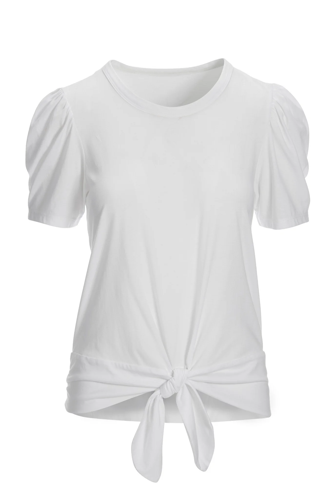 Tie Front Puff Sleeve Tee White