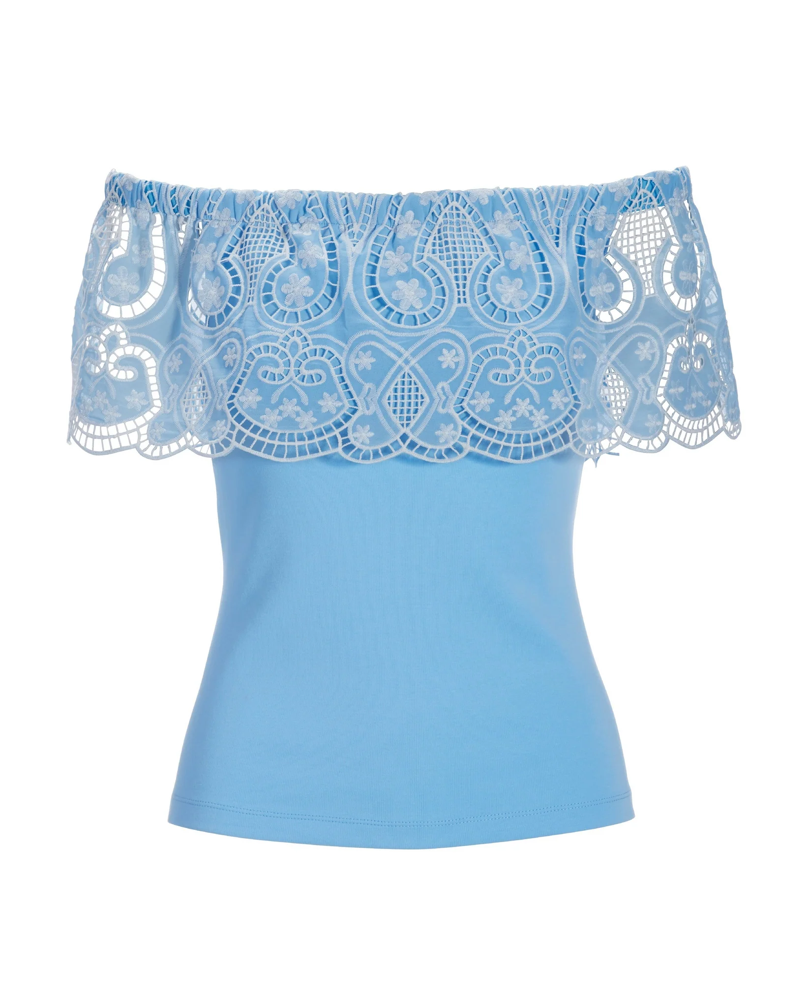 Two-Tone Lace Overlay Top Blue/White