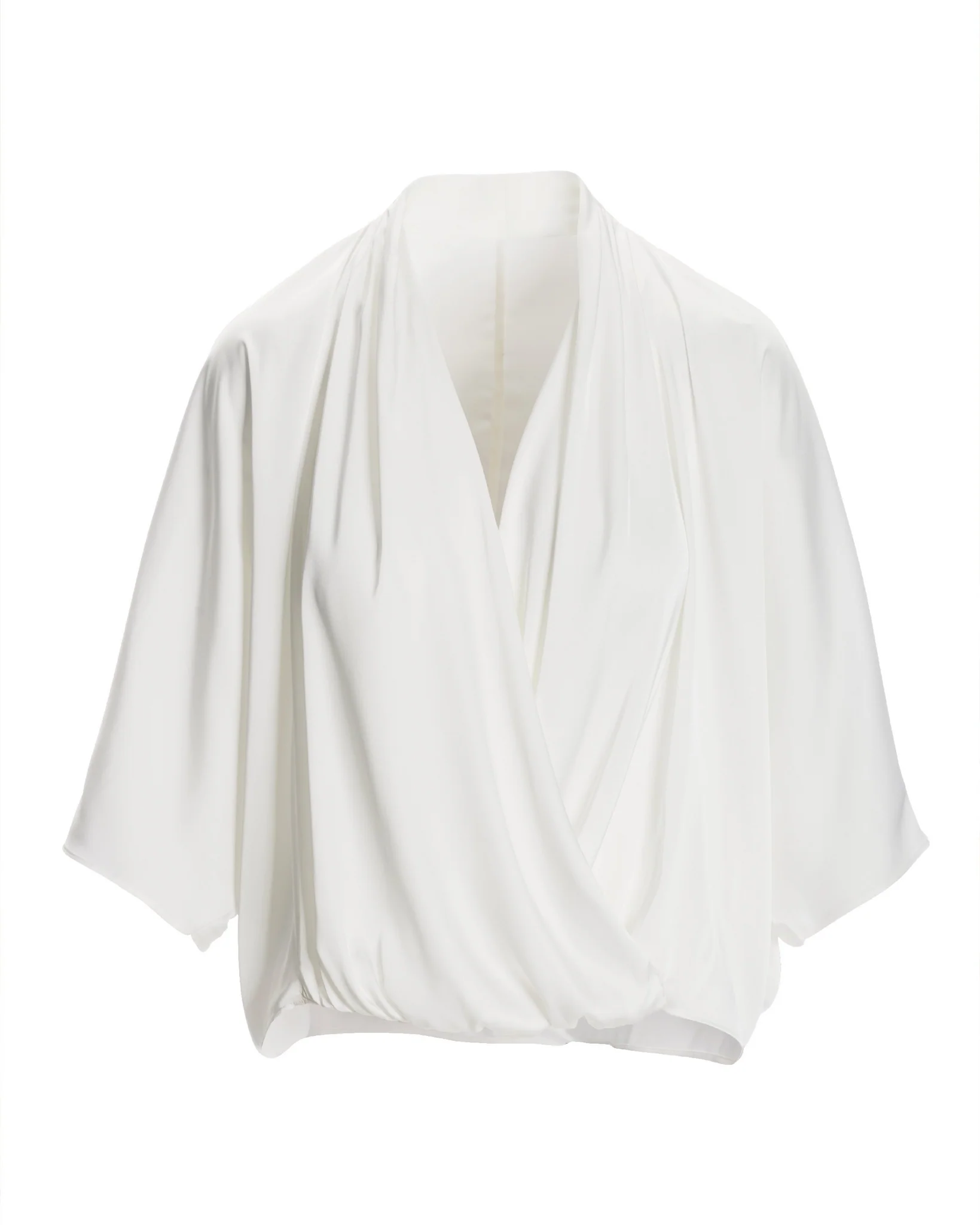 Whitney Draped Surplice Charmeuse Blouse Off White