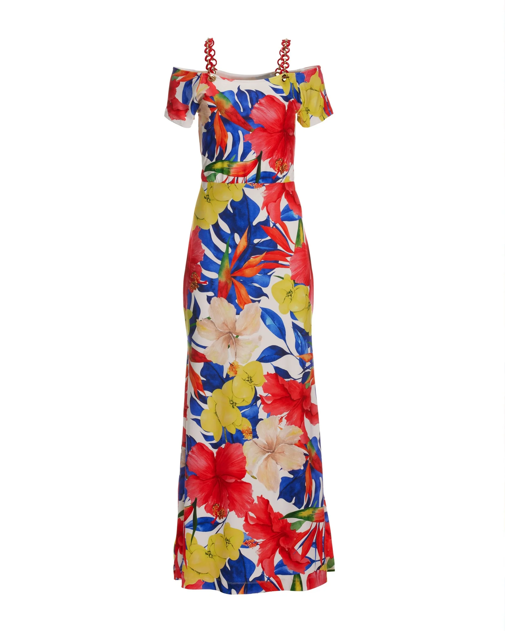 Weekend in Provence Print Chain Strap Shoulder Skimming Knit Maxi dress Multi