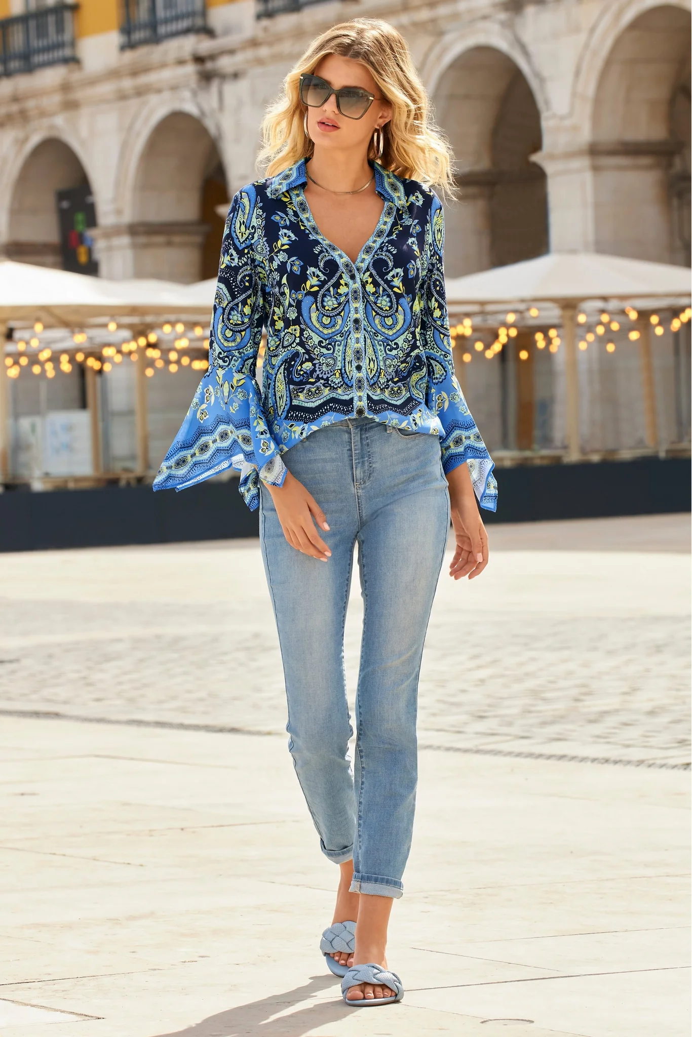 Woven Braided Flat Sandal Blue