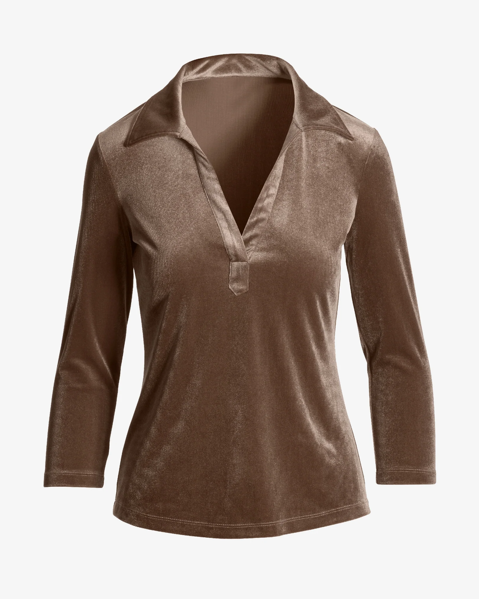Velvet Collared Knit Top Taupe